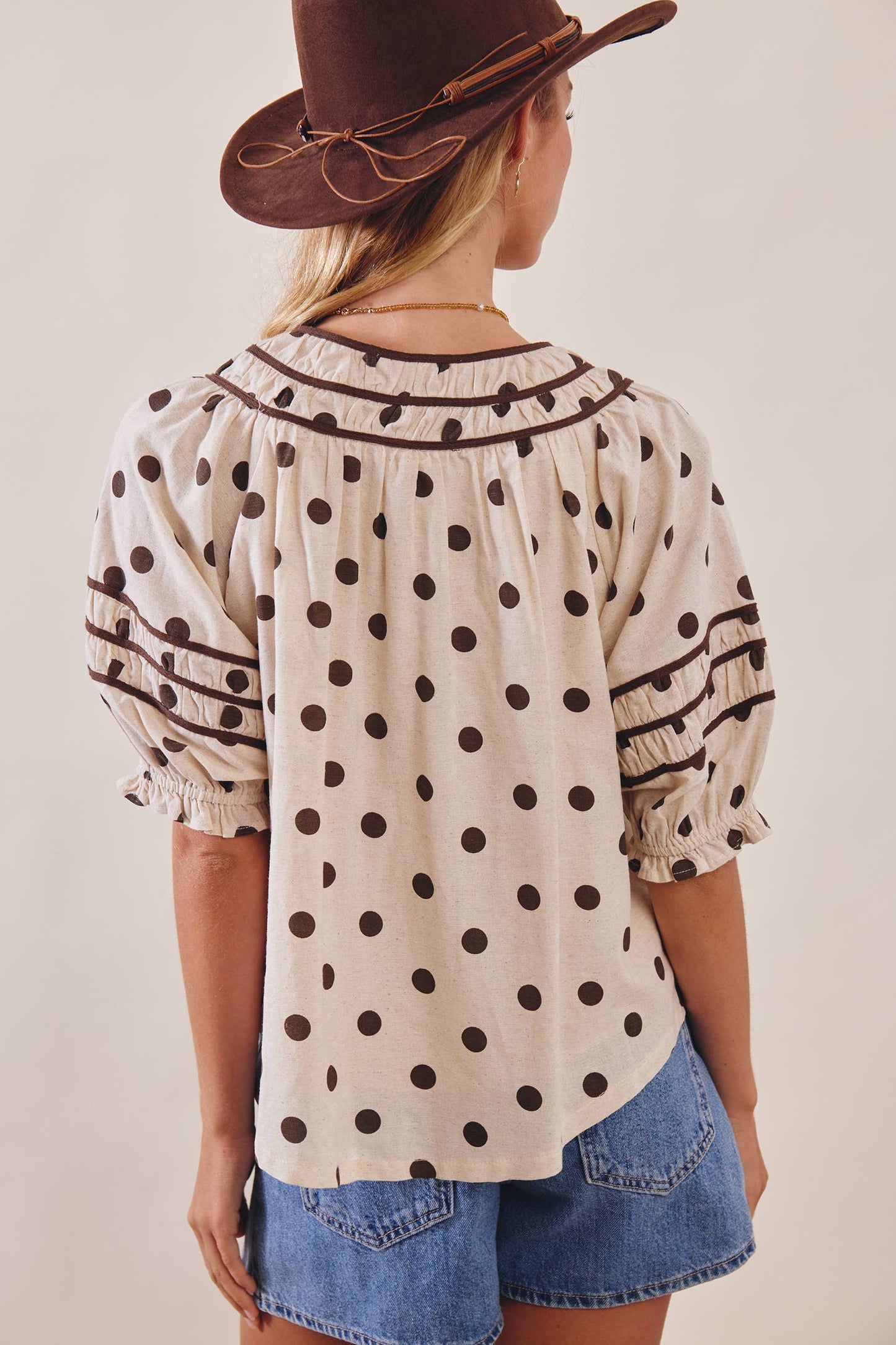 Polka Dot Ruffle Trim Blouse