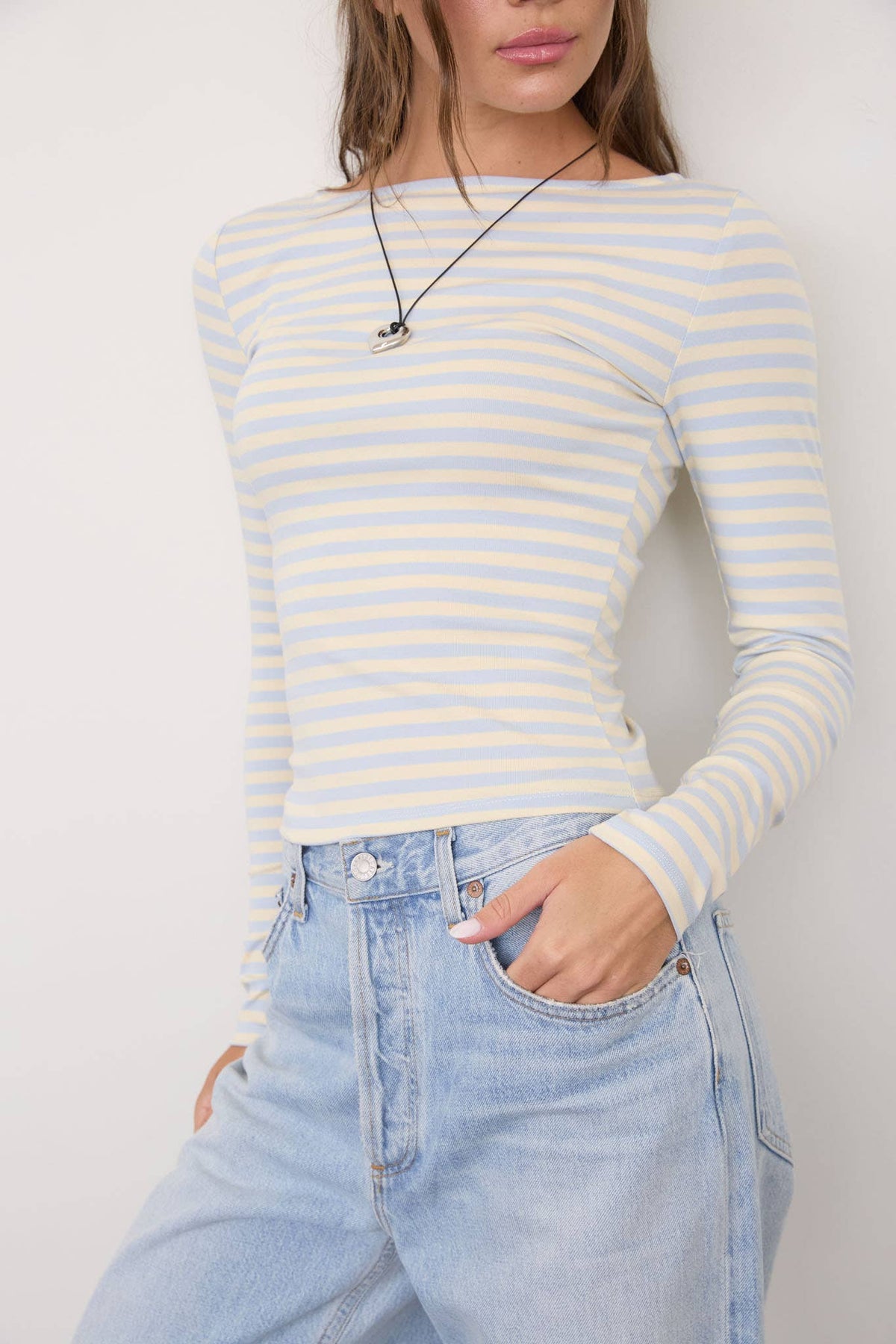 The Workshop Studio - BOAT NECK STRIPE LONG SLEEVE KNIT TOP