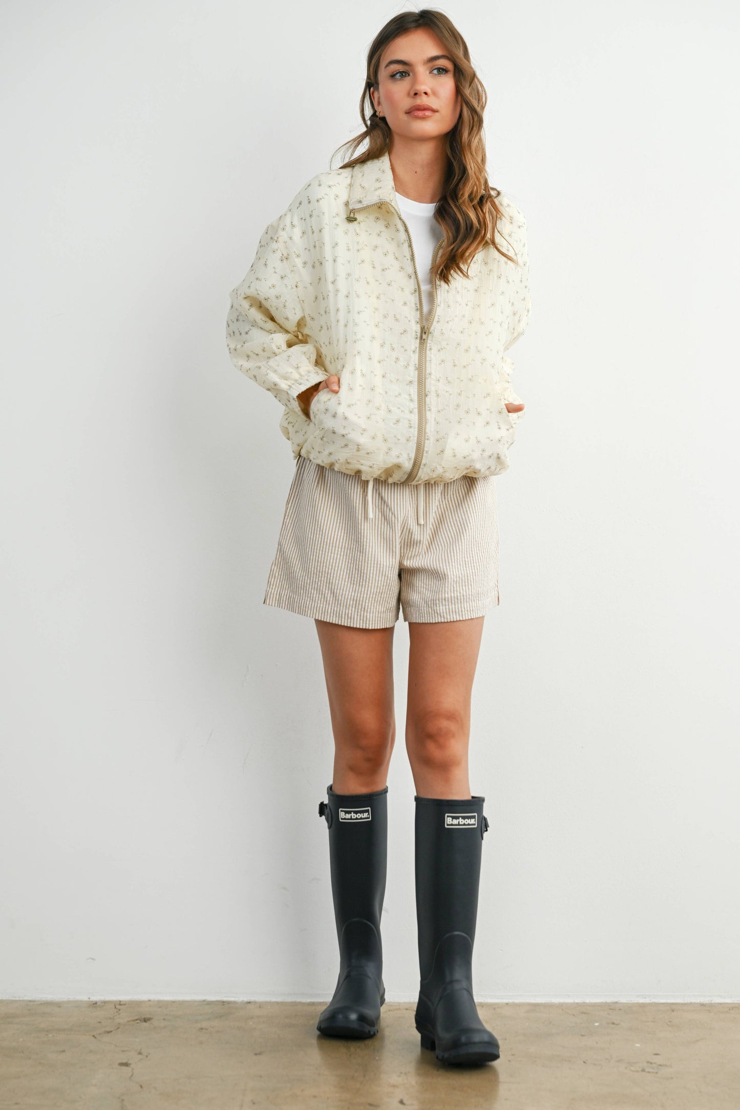 BUTTERMELON - Floral Zip-Up Collared Jacket - BMJ7882