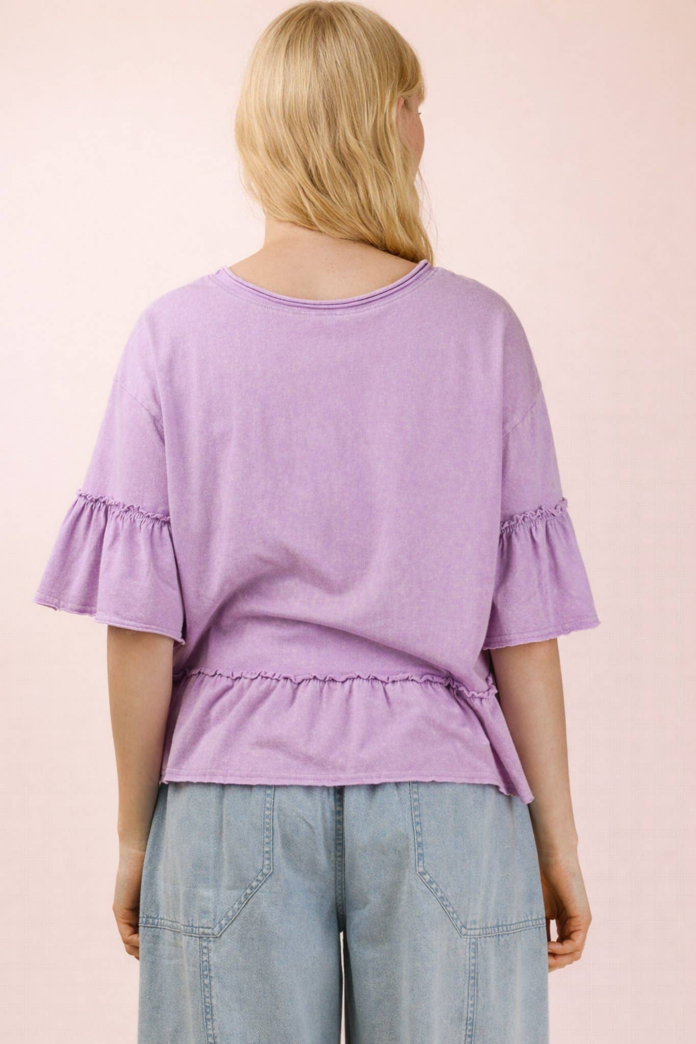 Mineral Washed Ruffle Detail Knit Top