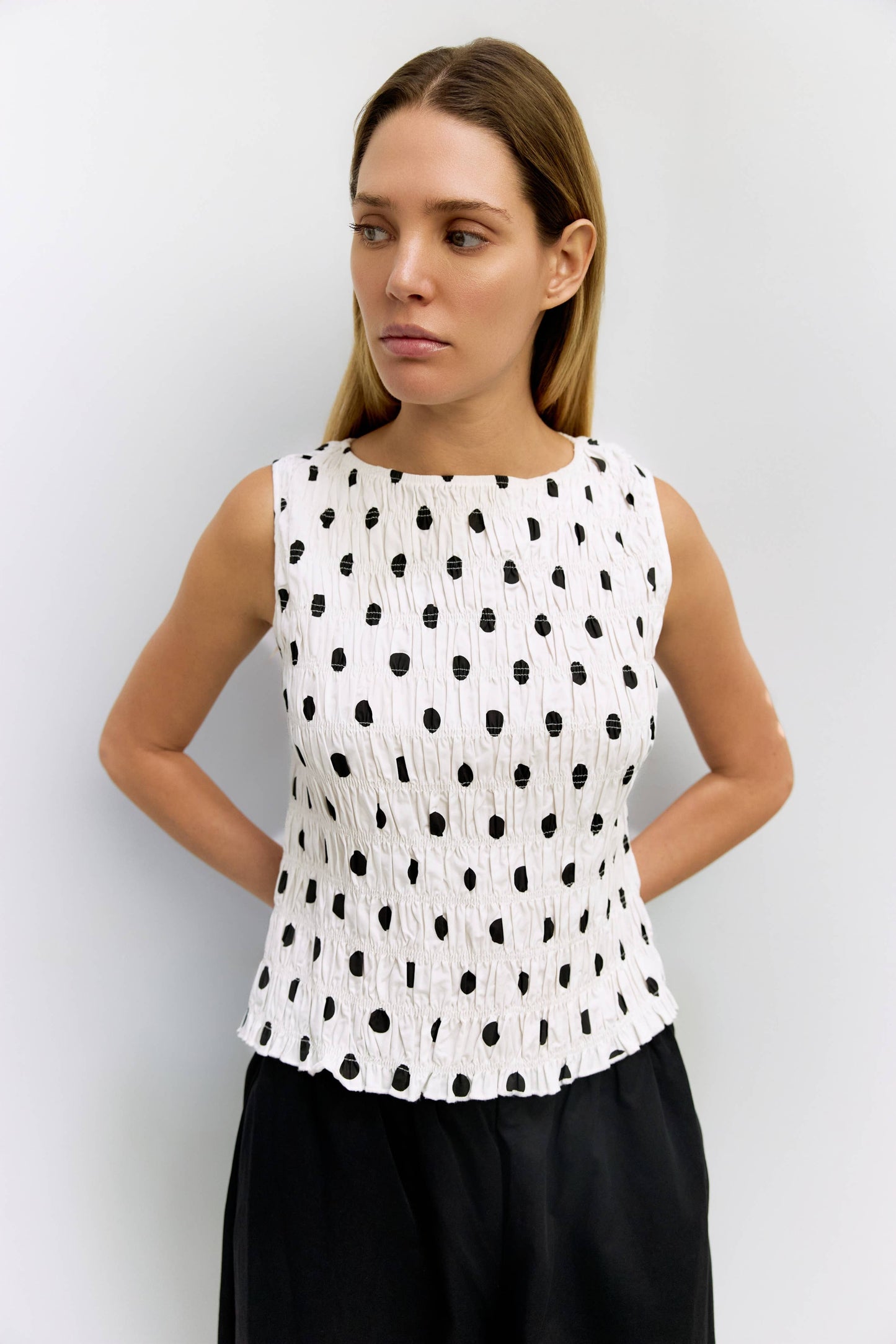All Row - The Natalie Top | Smocked Polka Dot Top