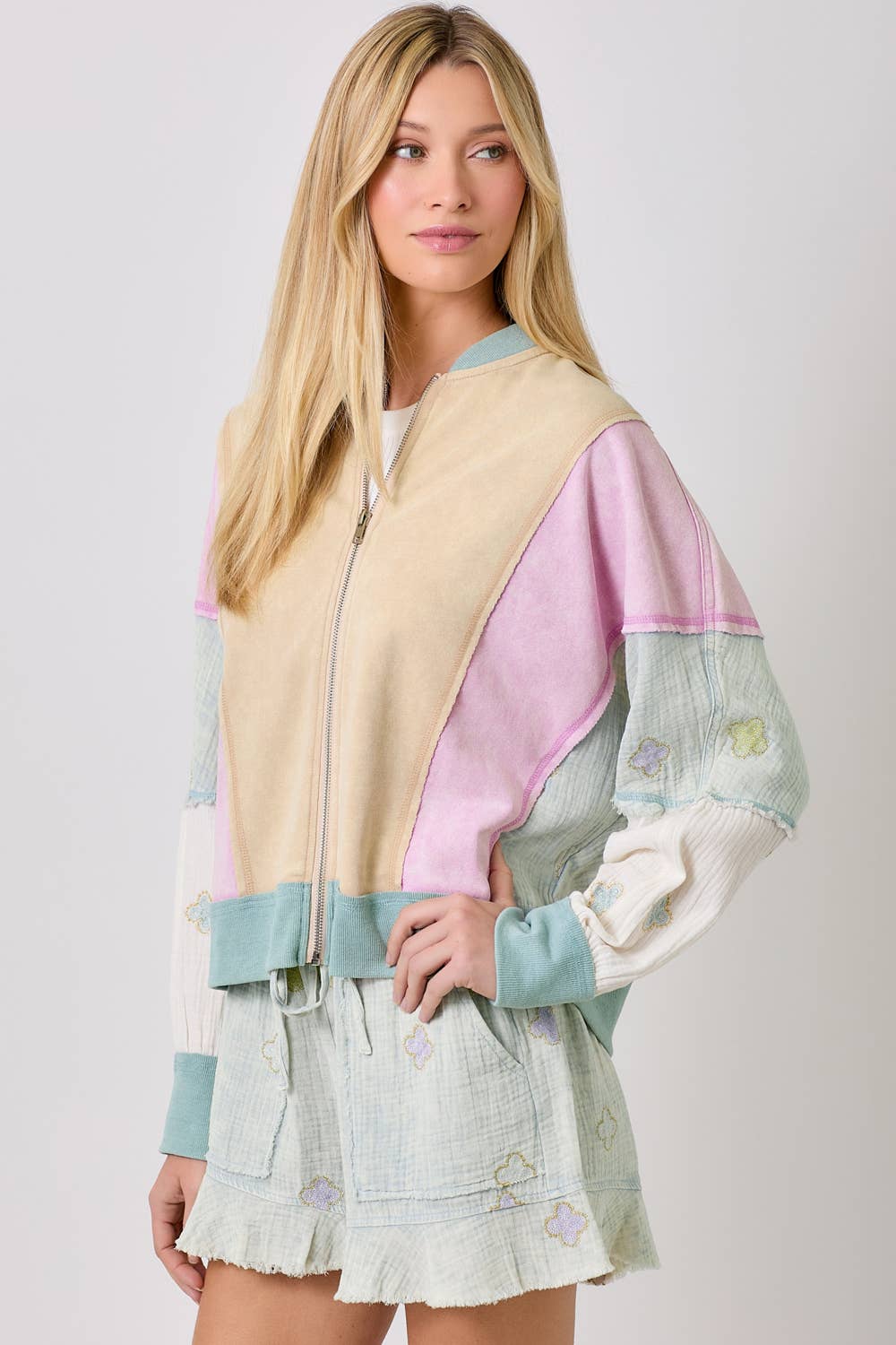 Mixed Media Color Blocked Jacket