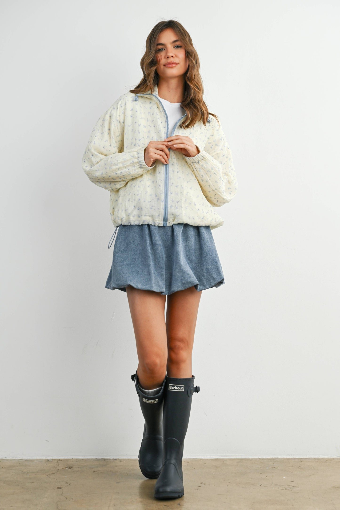 BUTTERMELON - Floral Zip-Up Collared Jacket - BMJ7882