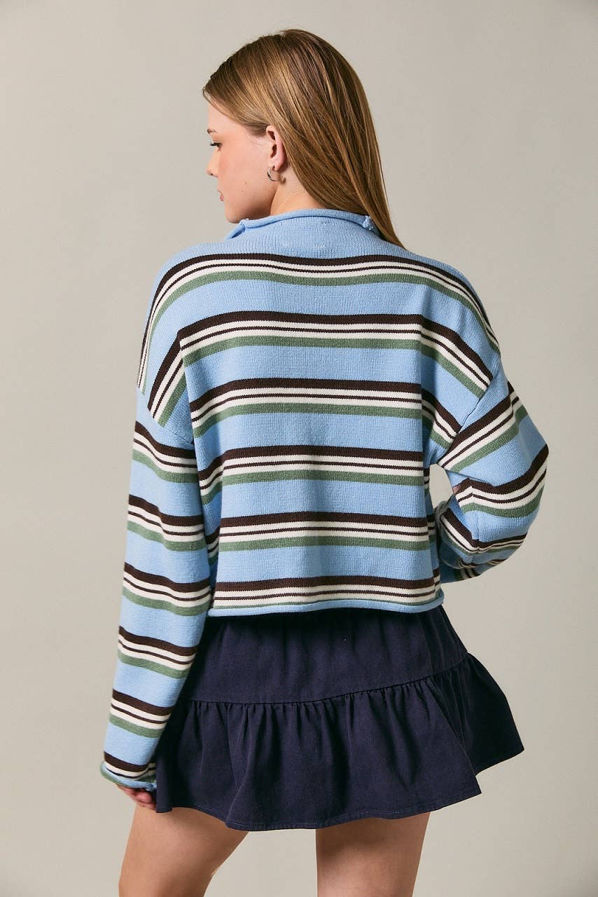 LE LIS - ROLL HEM BUTTONS DETAIL STRIPED CARDIGAN