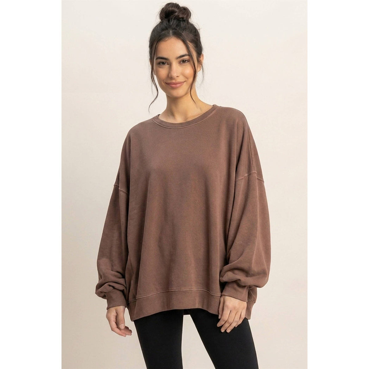 Oversized Raw Edge Sweatshirt Cherry & Brown