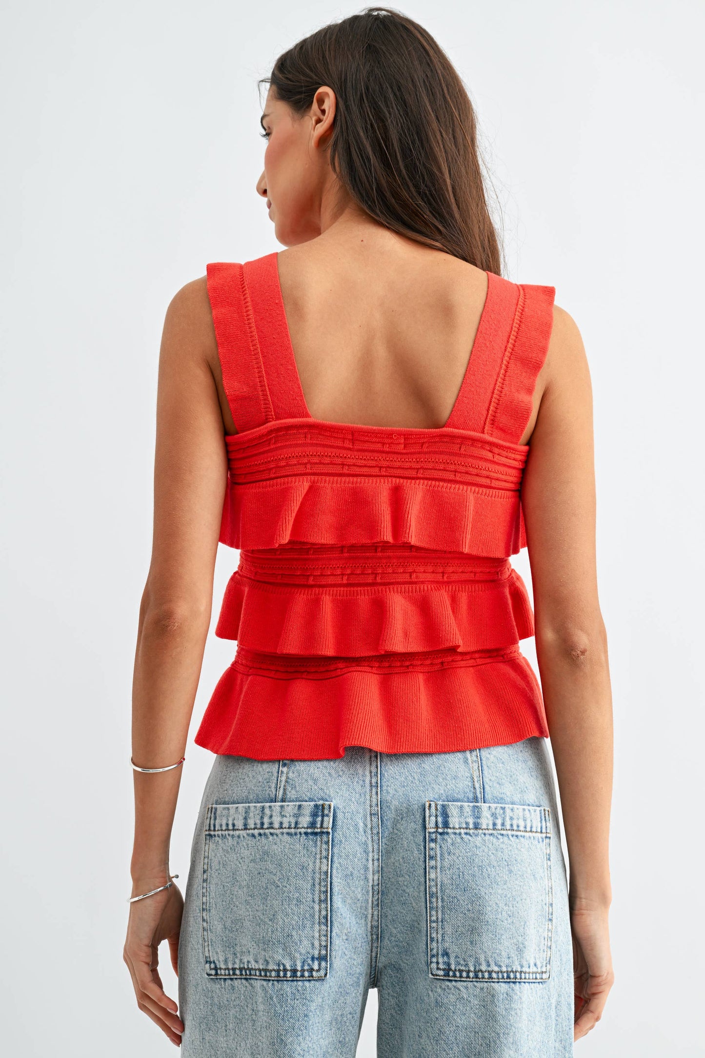 Camellia - CW10030E Red Ruffled Knit Sleeveless Top