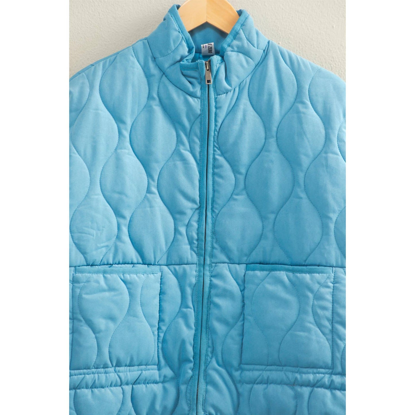 Blue Quilted Jacket With Drawstring Hem