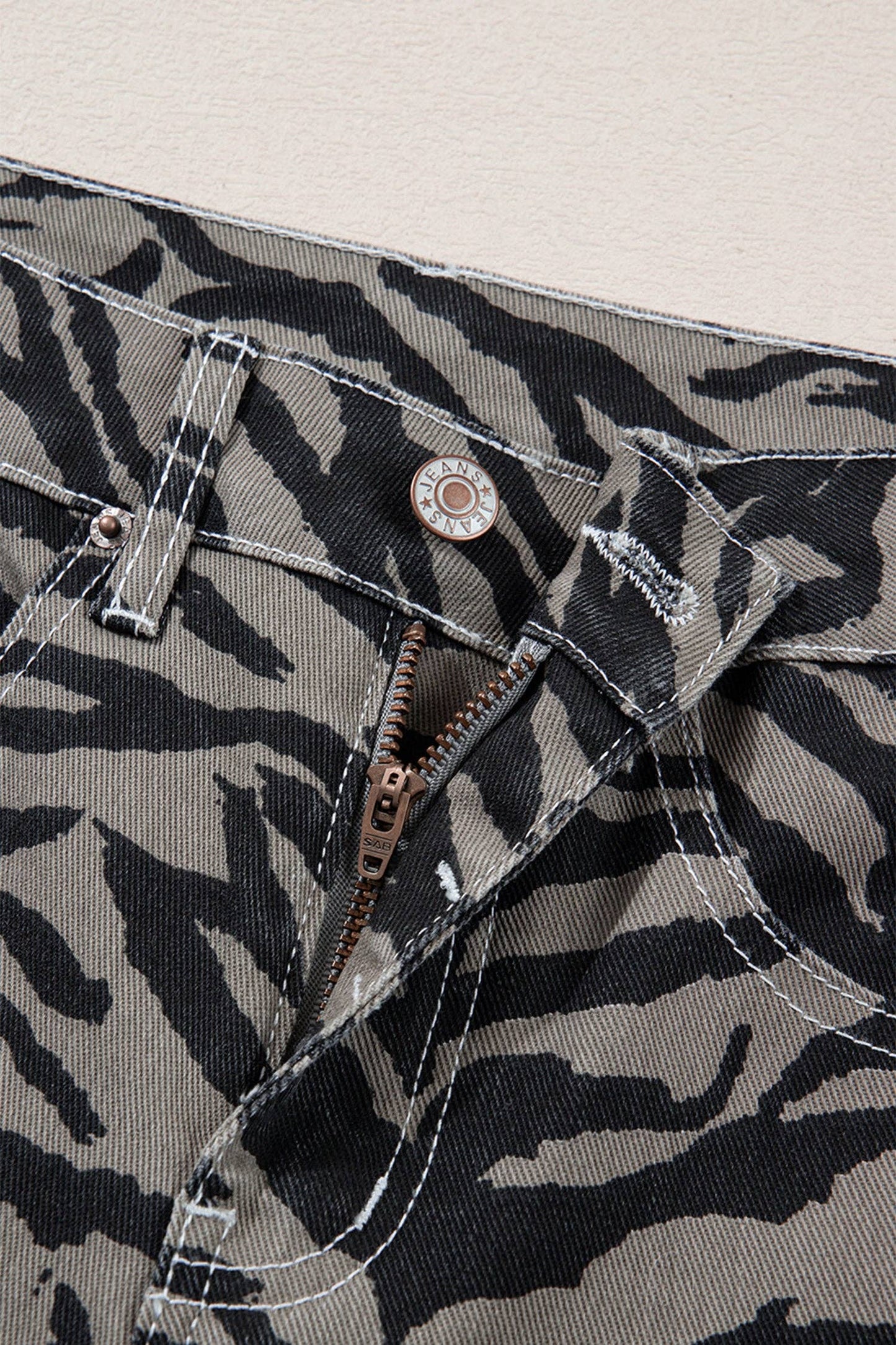PRETTY BASH - PRETTY BASH Zebra Stripe Denim Wide Barrel Leg Jeans