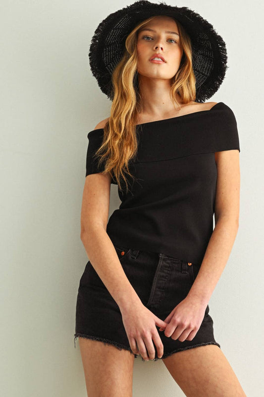 OFF SHOULDER RIBBED KNITTED TOP
