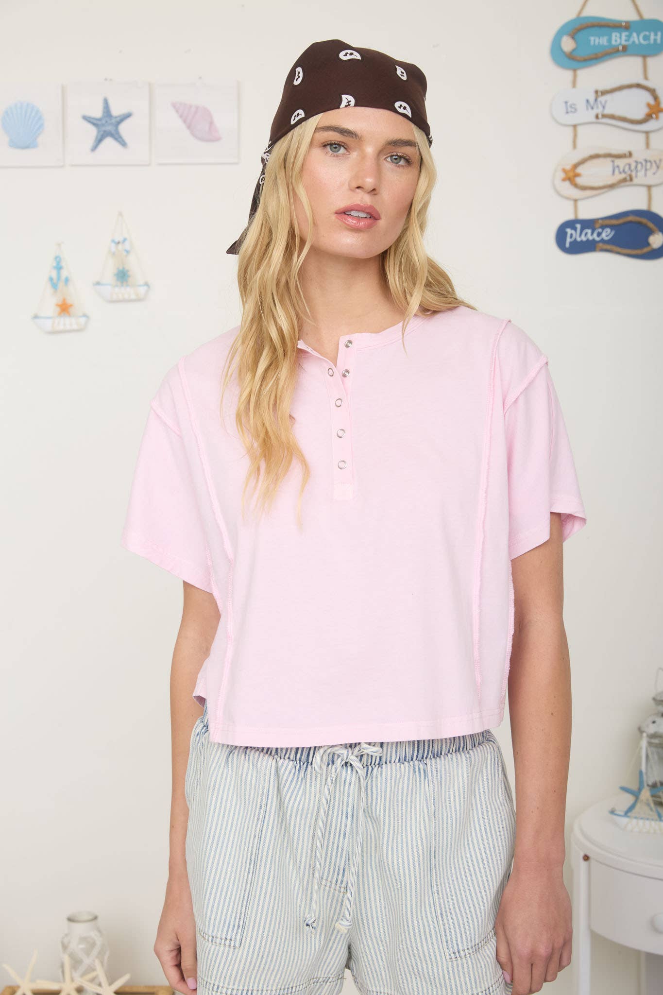 HENLEY SHORT SLEEVE KNIT TOP