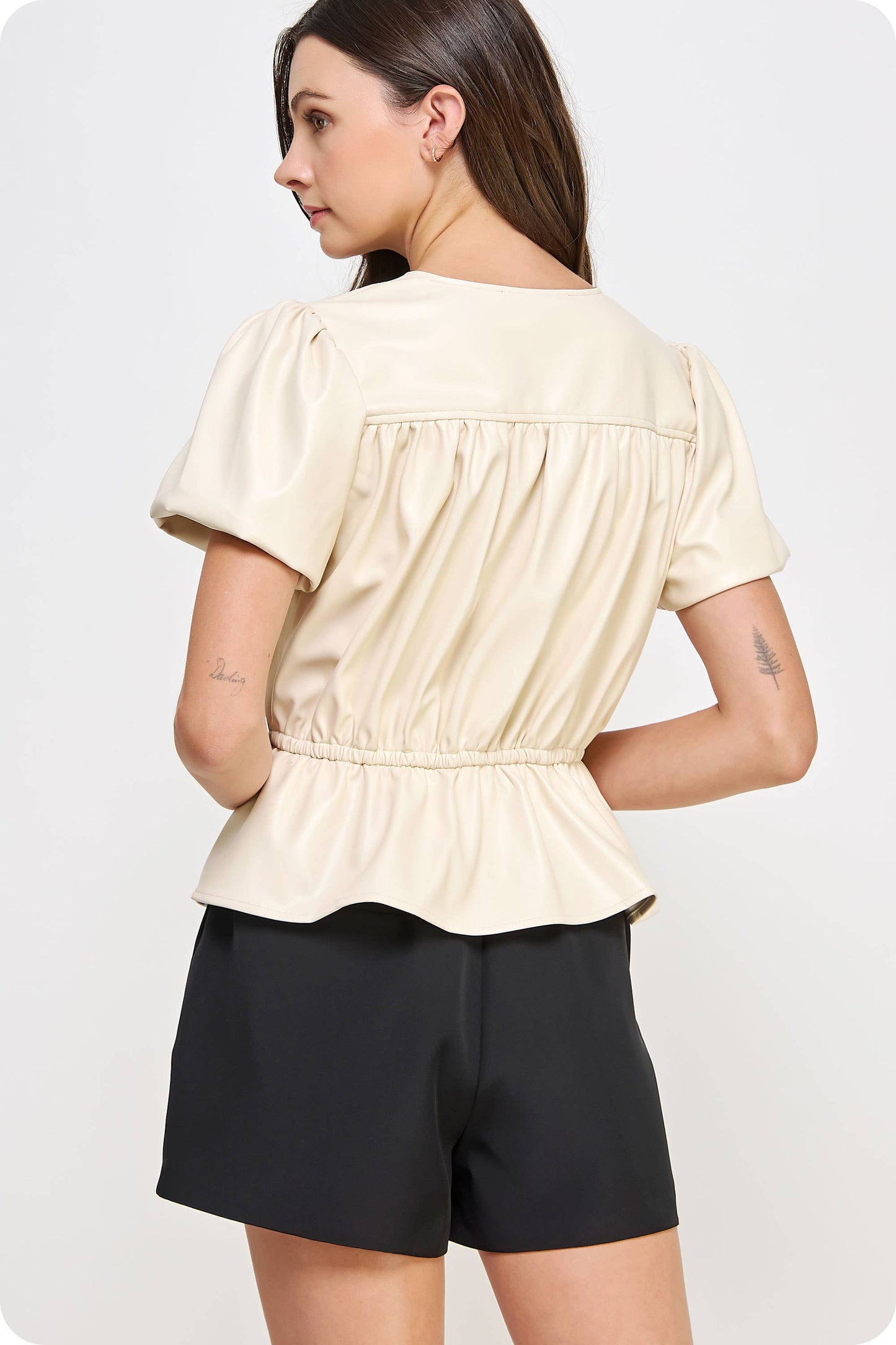 Faux Leather Puff Sleeve Top