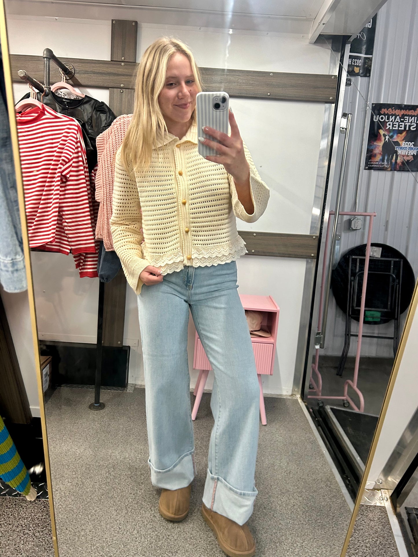 Textured Button Down Sweater Collared Cardigan