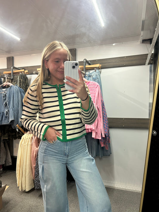 STRIPE ZIP UP CARDIGAN