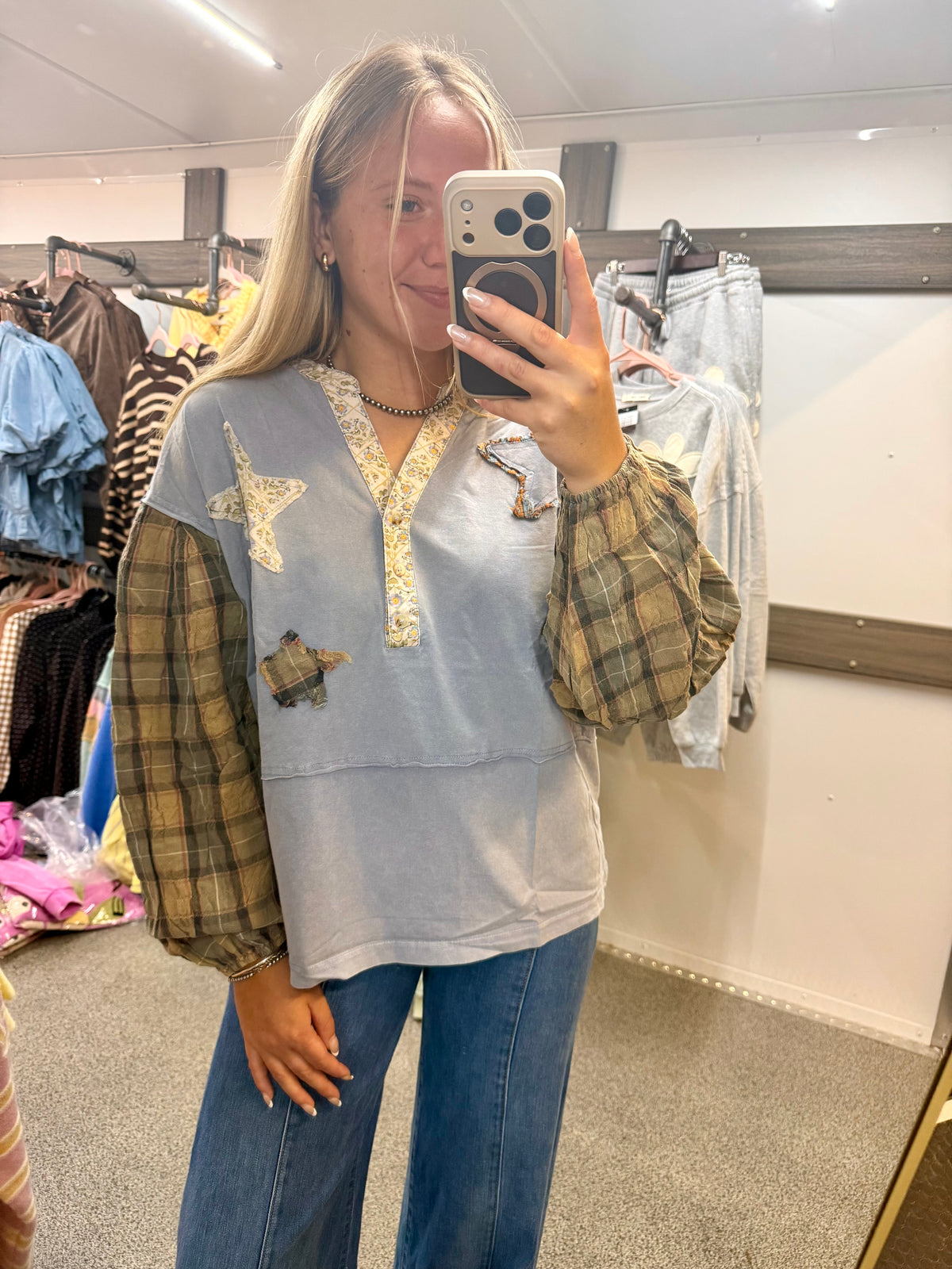 Plaid Patch Work Top