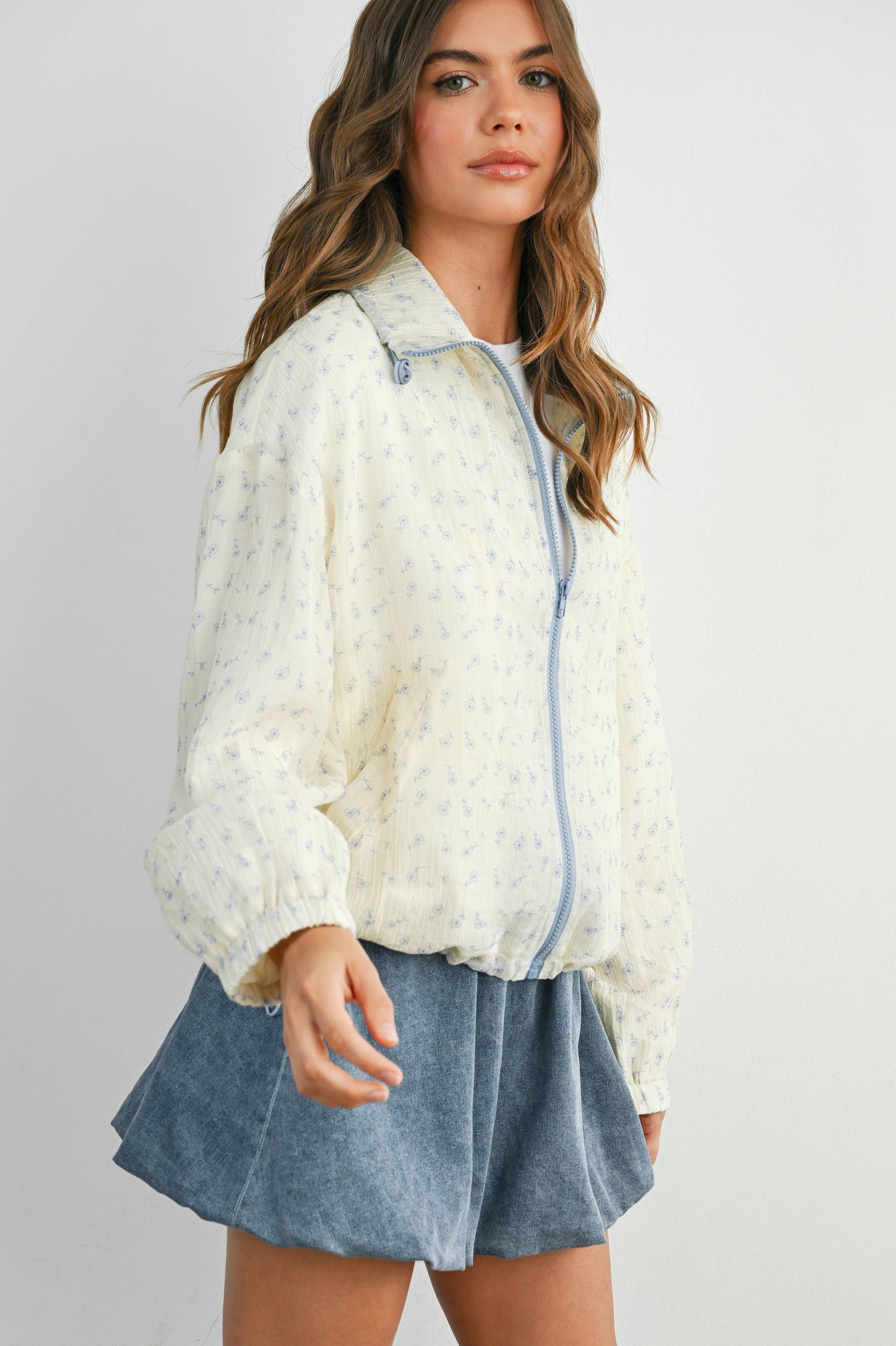 BUTTERMELON - Floral Zip-Up Collared Jacket - BMJ7882