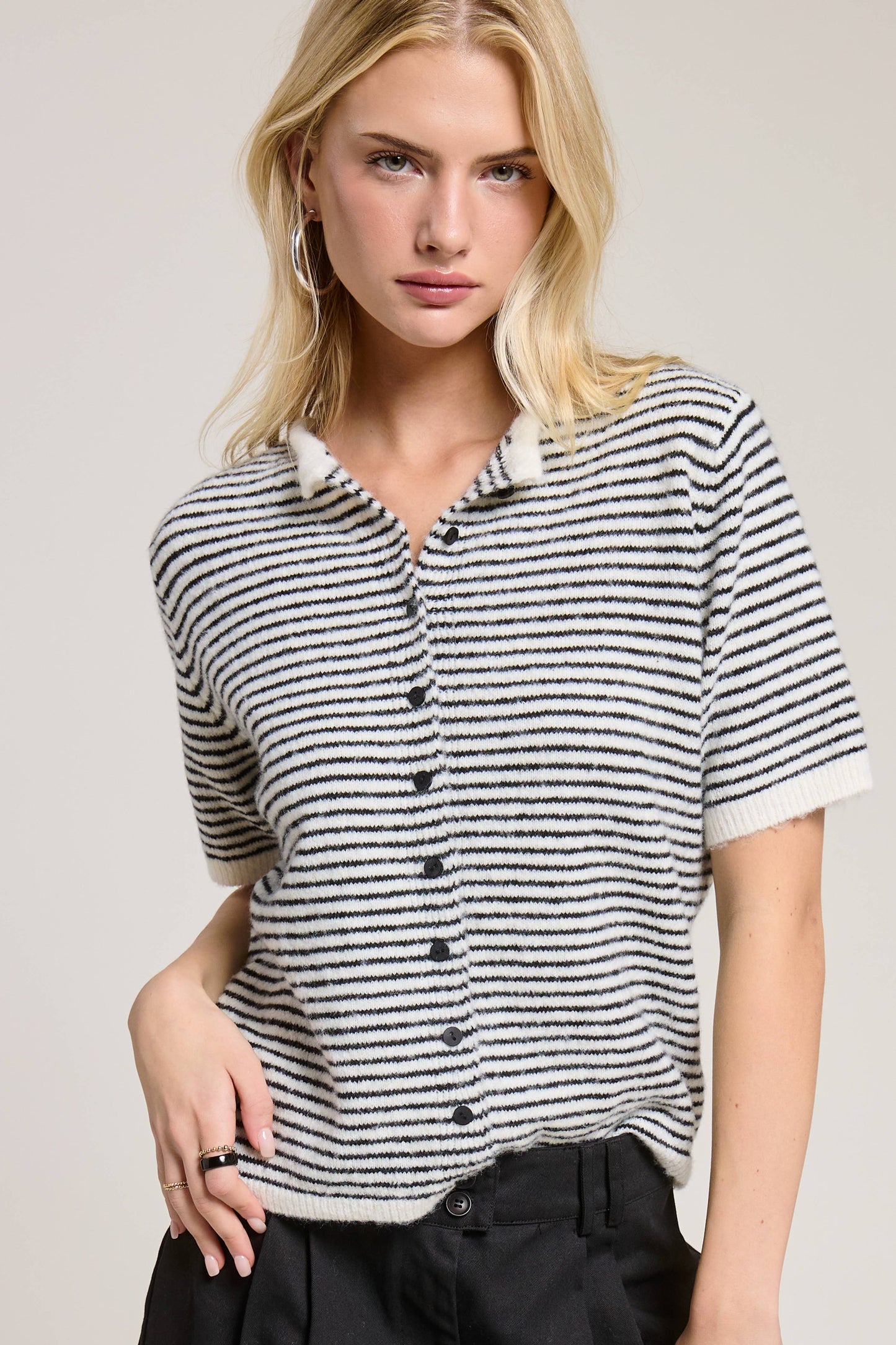 Mimosa - Striped Short Sleeve Button Cardigan