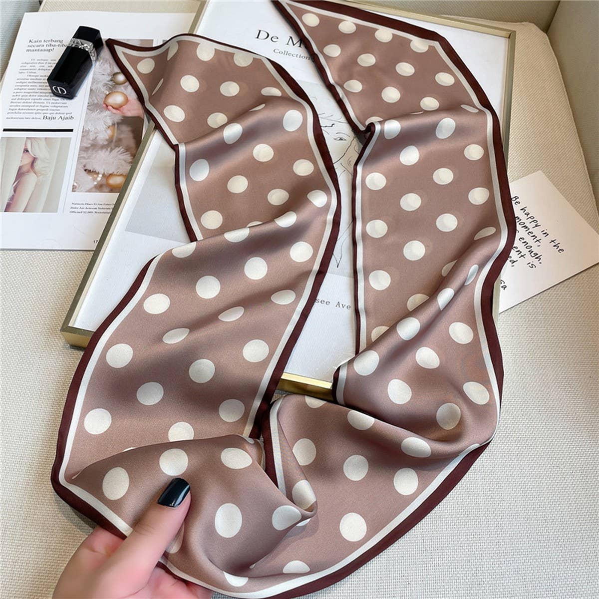 POLKA DOT SIMPLE GEOMETRIC LONG SILK HEAD SCARF