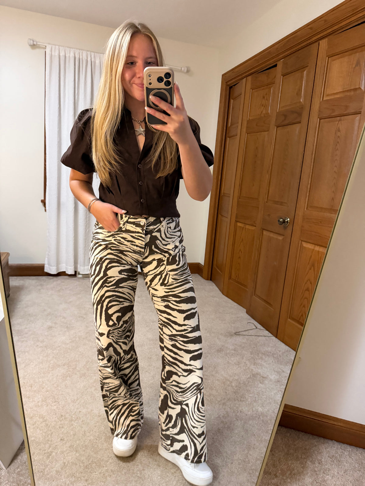 Zebra Mid Rise Wide Leg Jeans