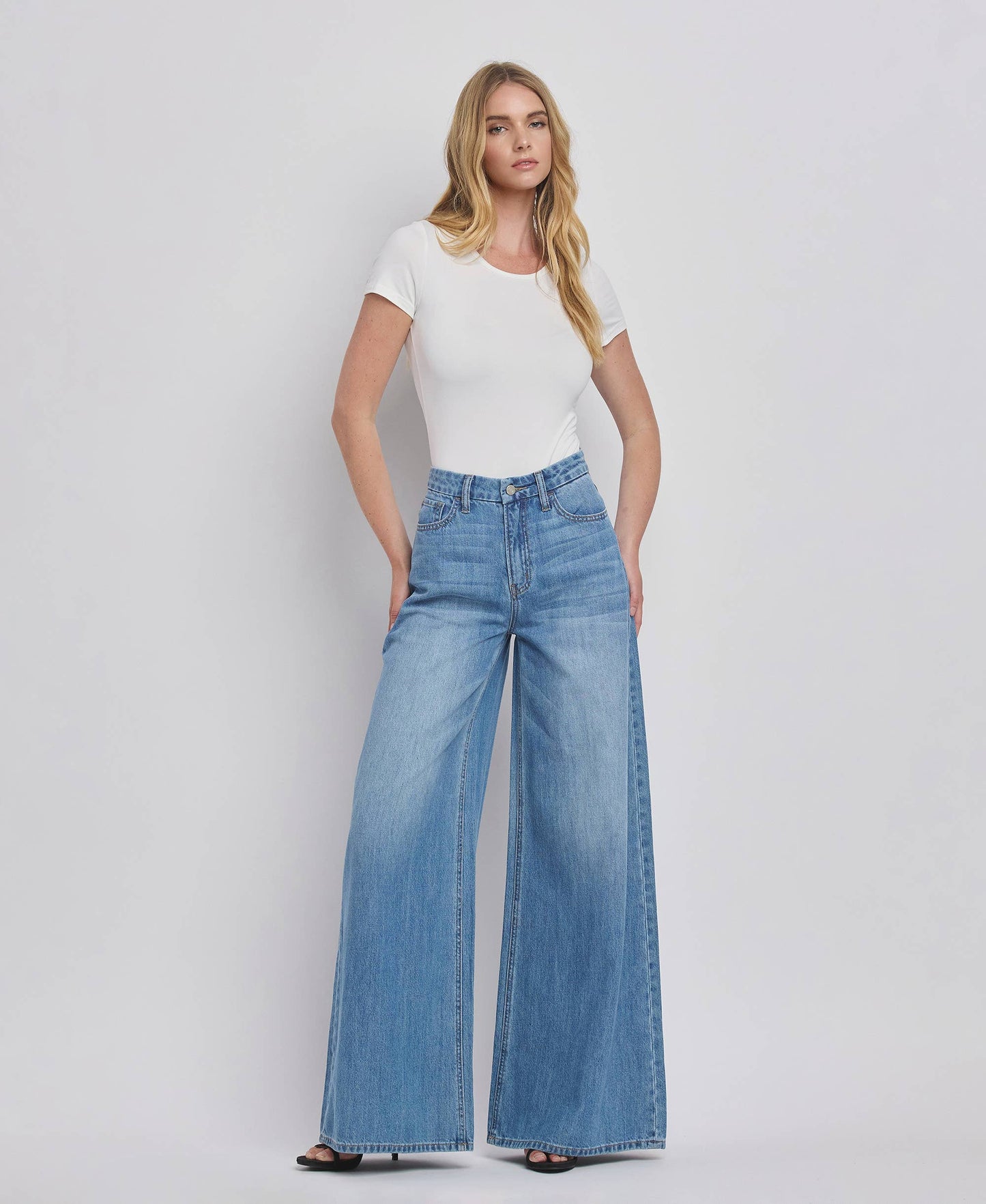 VERVET by FLYING MONKEY - SUPER HIGH RISE WIDE LEG JEANS V3567
