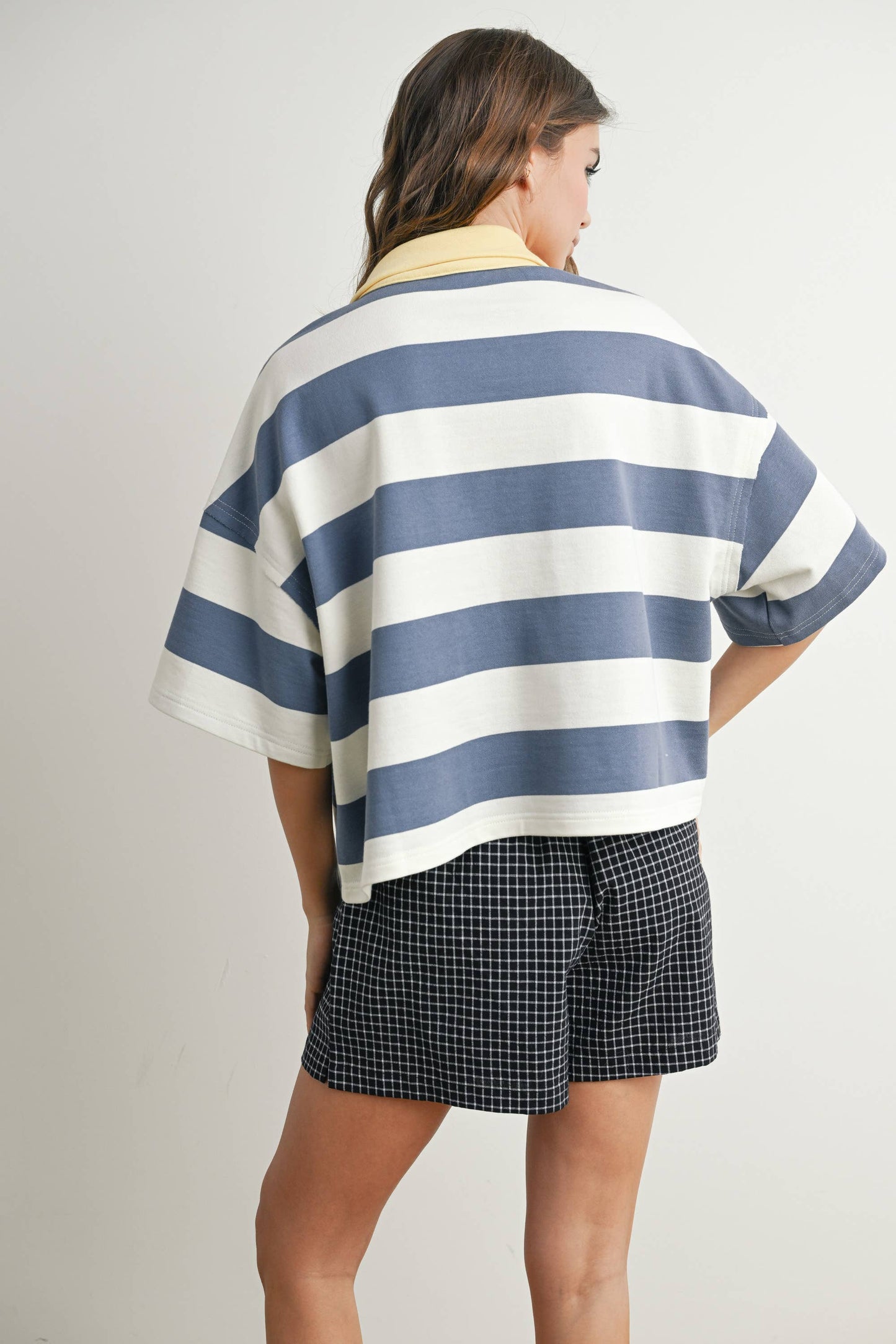 BUTTERMELON - Oversized Striped Zip-Up Polo Shirt - BMT7711