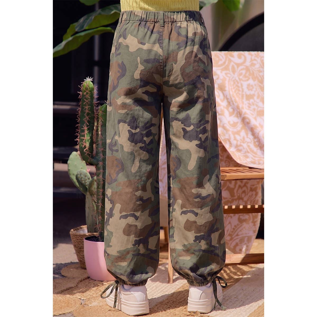 BiBi - CAMO PRINTED CARGO JOGGER PANTS WITH DRAWSTRING HEM