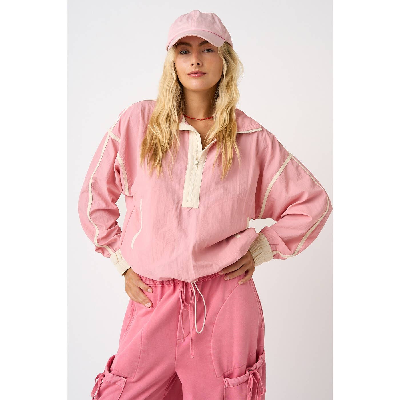 SPORTY STRIPE NYLON CONTRAST HALF ZIP PULLOVER