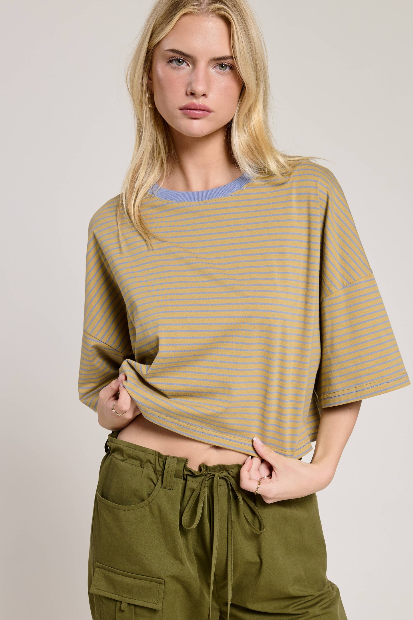 Striped Wide Sleeve Cropped Knit Top