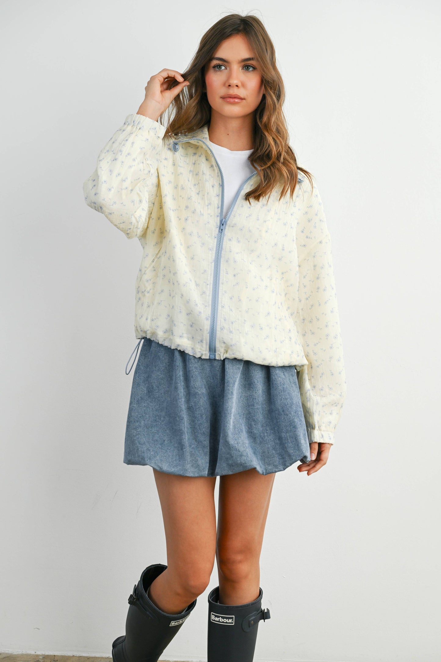BUTTERMELON - Floral Zip-Up Collared Jacket - BMJ7882