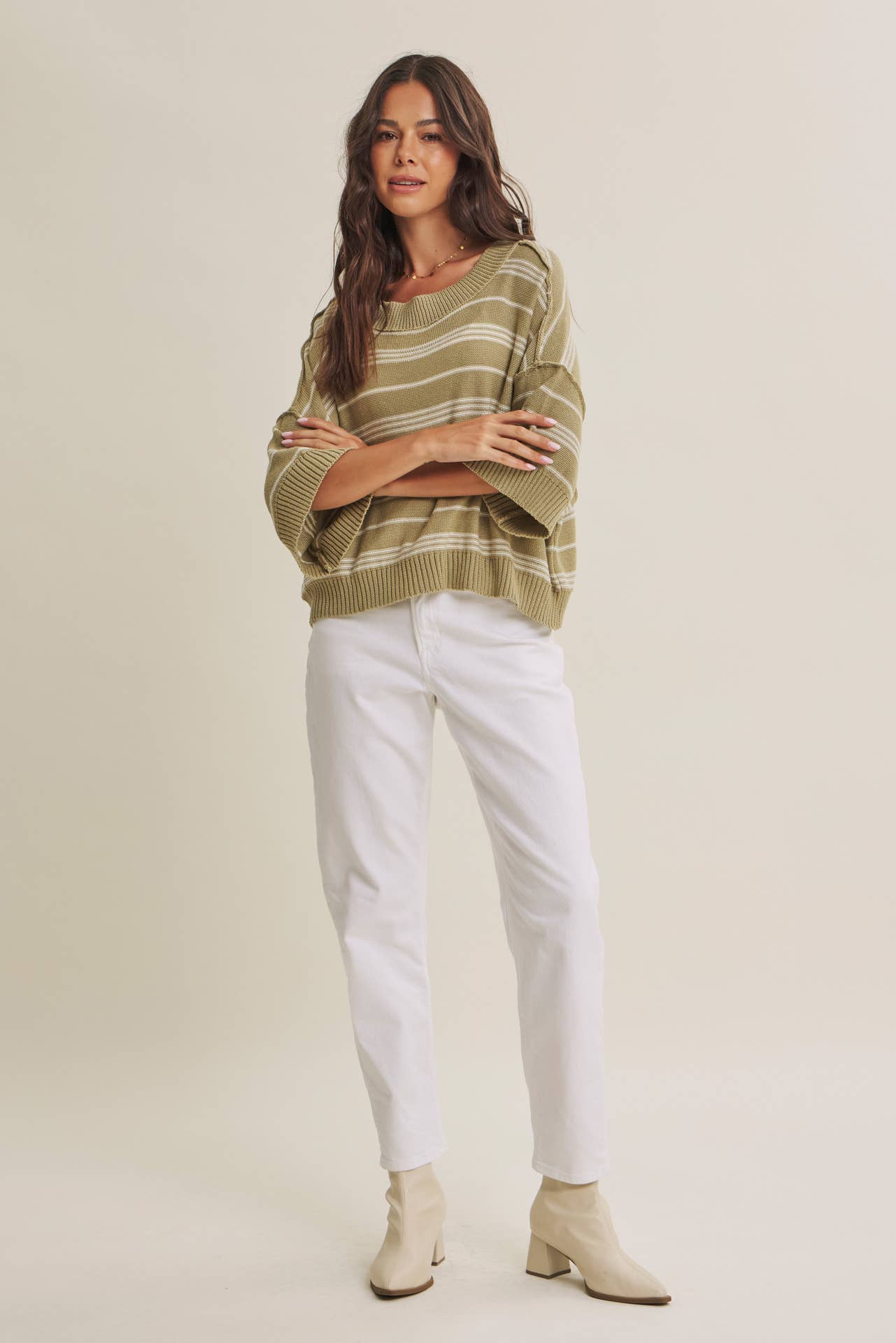 in february - ESSENSE OF WEEKENDS BOXY STRIPE SWEATER WITH DROP SHOULDERS