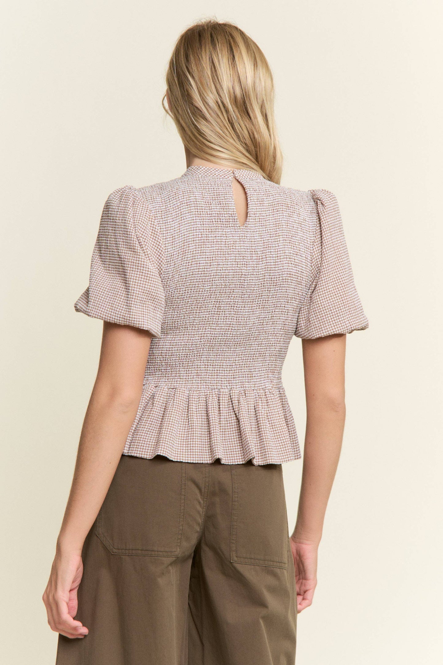 CANDESCENT - Smocked Gingham Ruffle Top