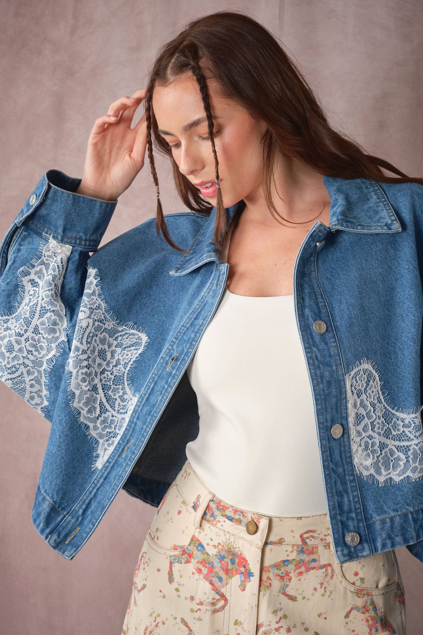 Lace Trim Dolman Denim Jacket