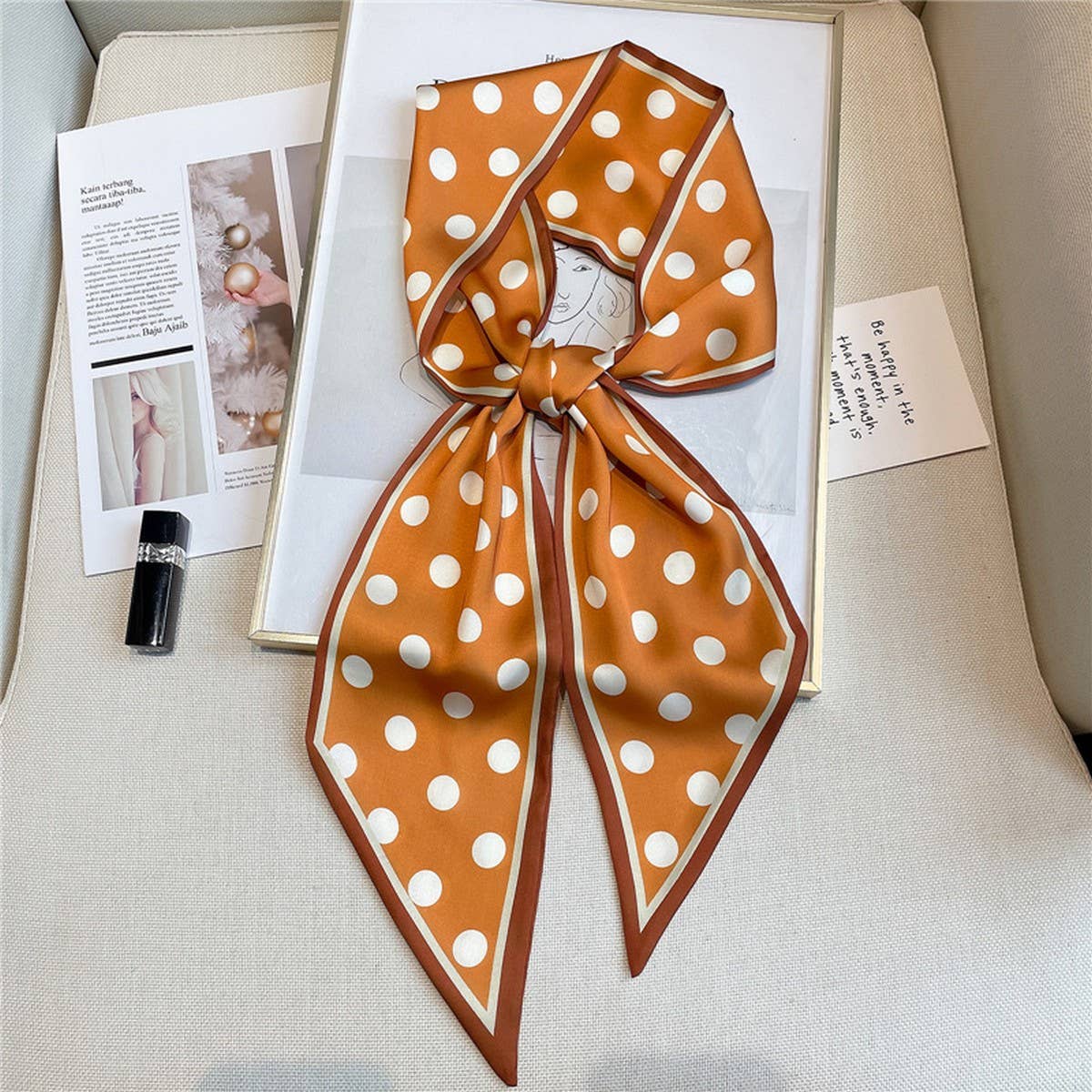 POLKA DOT SIMPLE GEOMETRIC LONG SILK HEAD SCARF