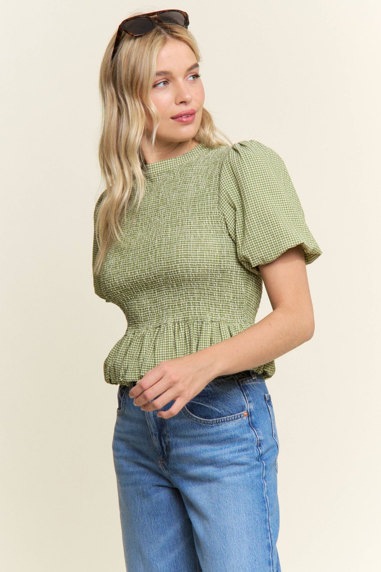 CANDESCENT - Smocked Gingham Ruffle Top