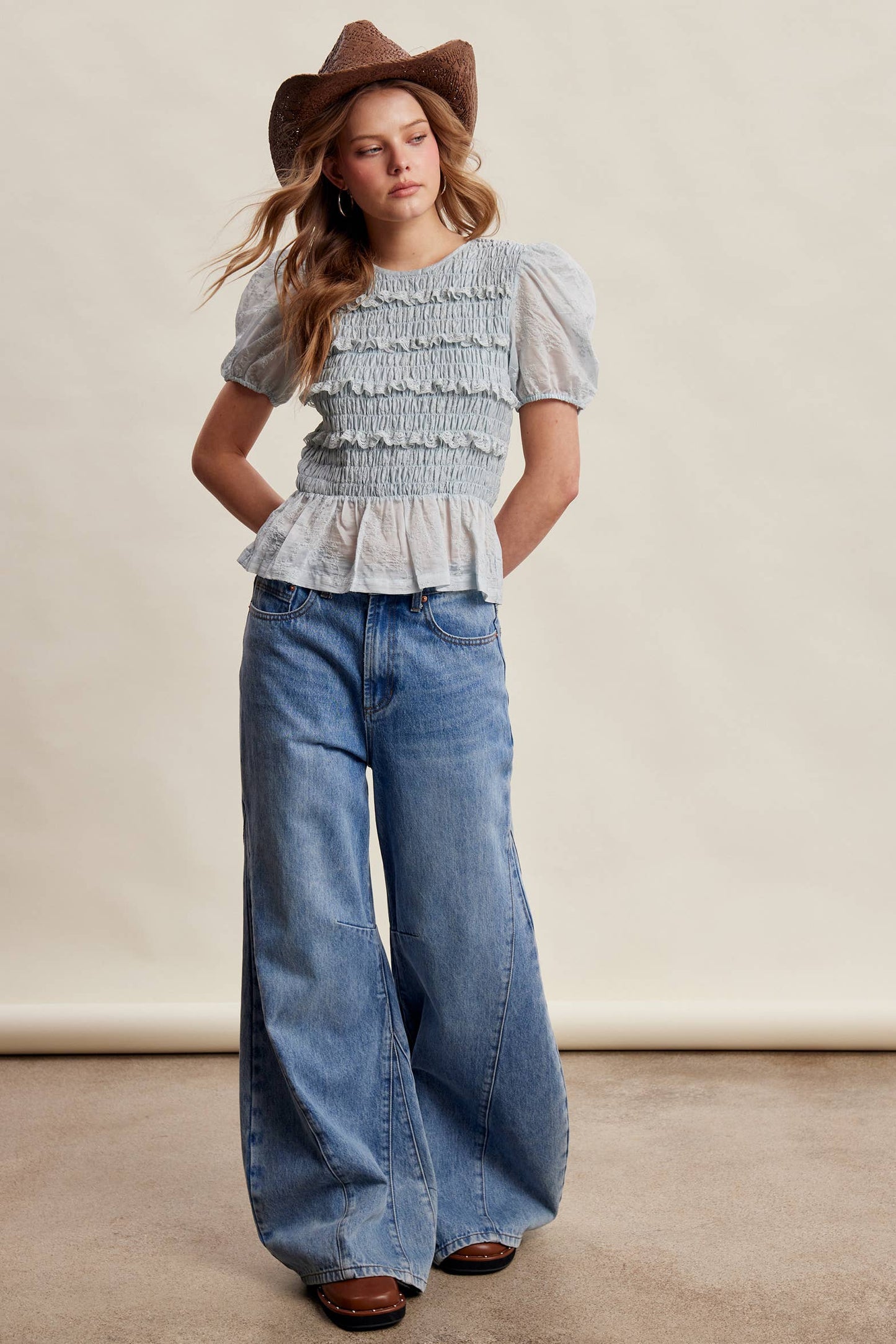 Listicle - Smocked Lace Puff Sleeve Top LT1472