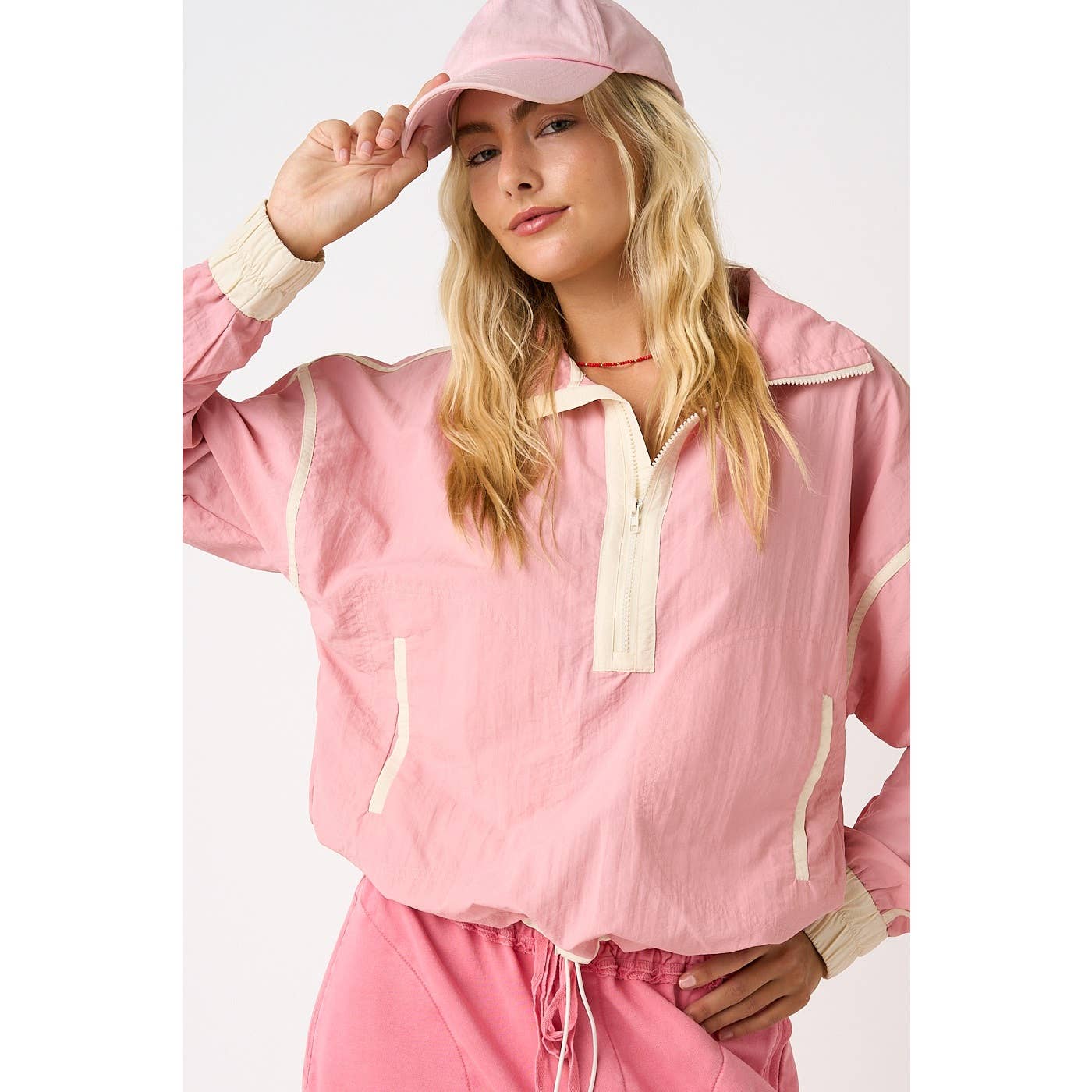 SPORTY STRIPE NYLON CONTRAST HALF ZIP PULLOVER