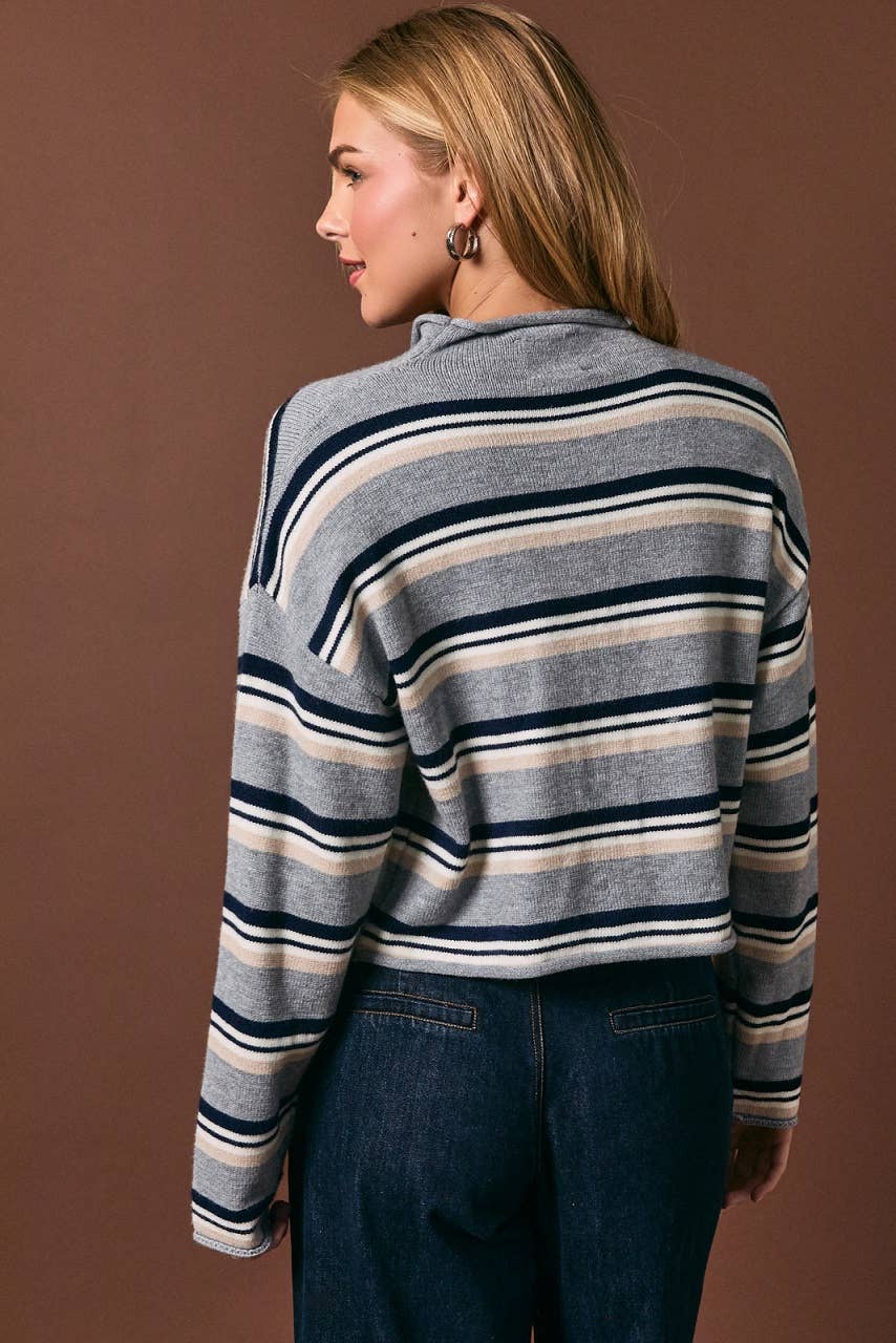 LE LIS - ROLL HEM BUTTONS DETAIL STRIPED CARDIGAN