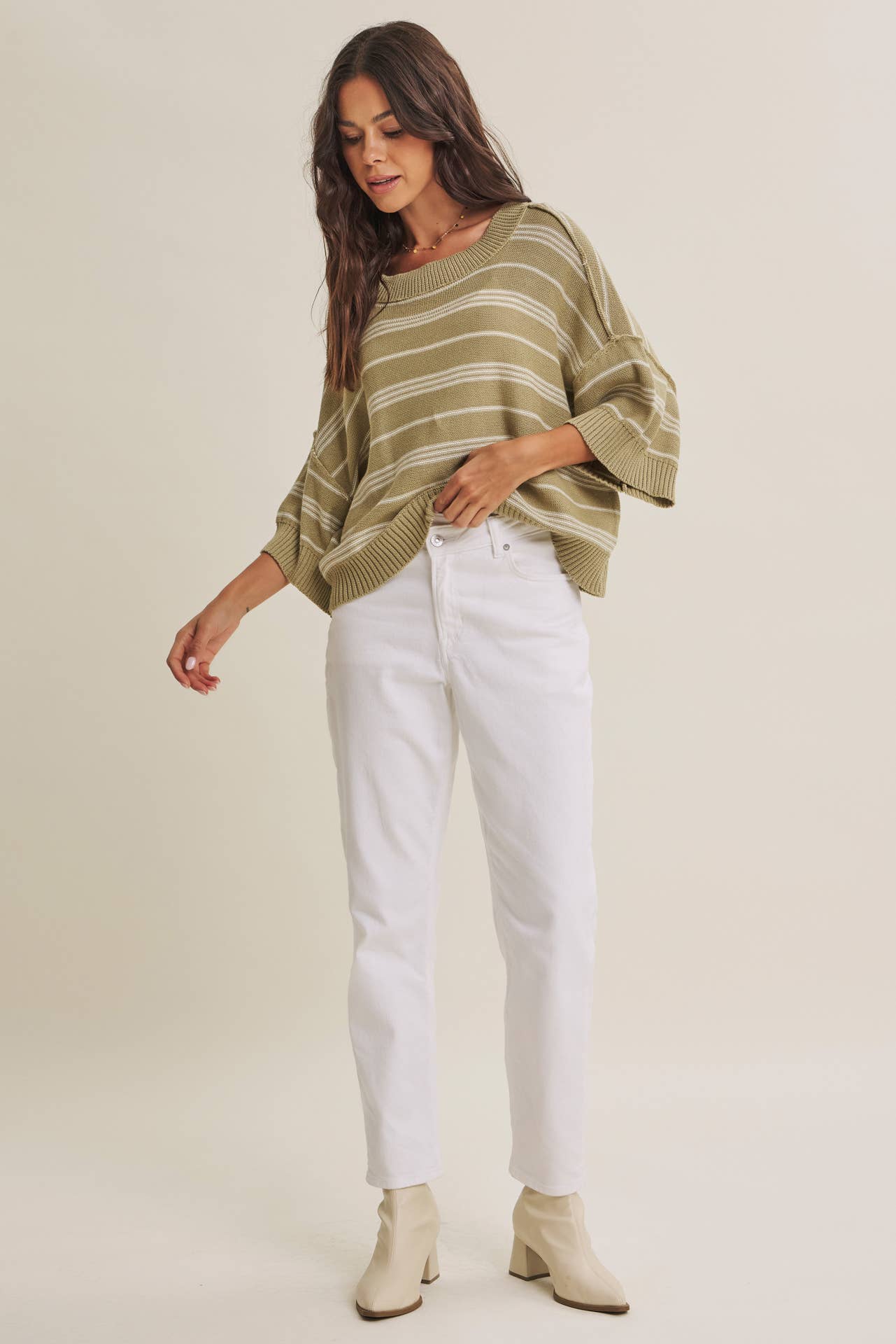 in february - ESSENSE OF WEEKENDS BOXY STRIPE SWEATER WITH DROP SHOULDERS