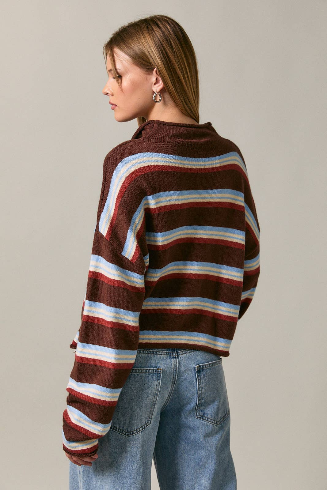 LE LIS - ROLL HEM BUTTONS DETAIL STRIPED CARDIGAN