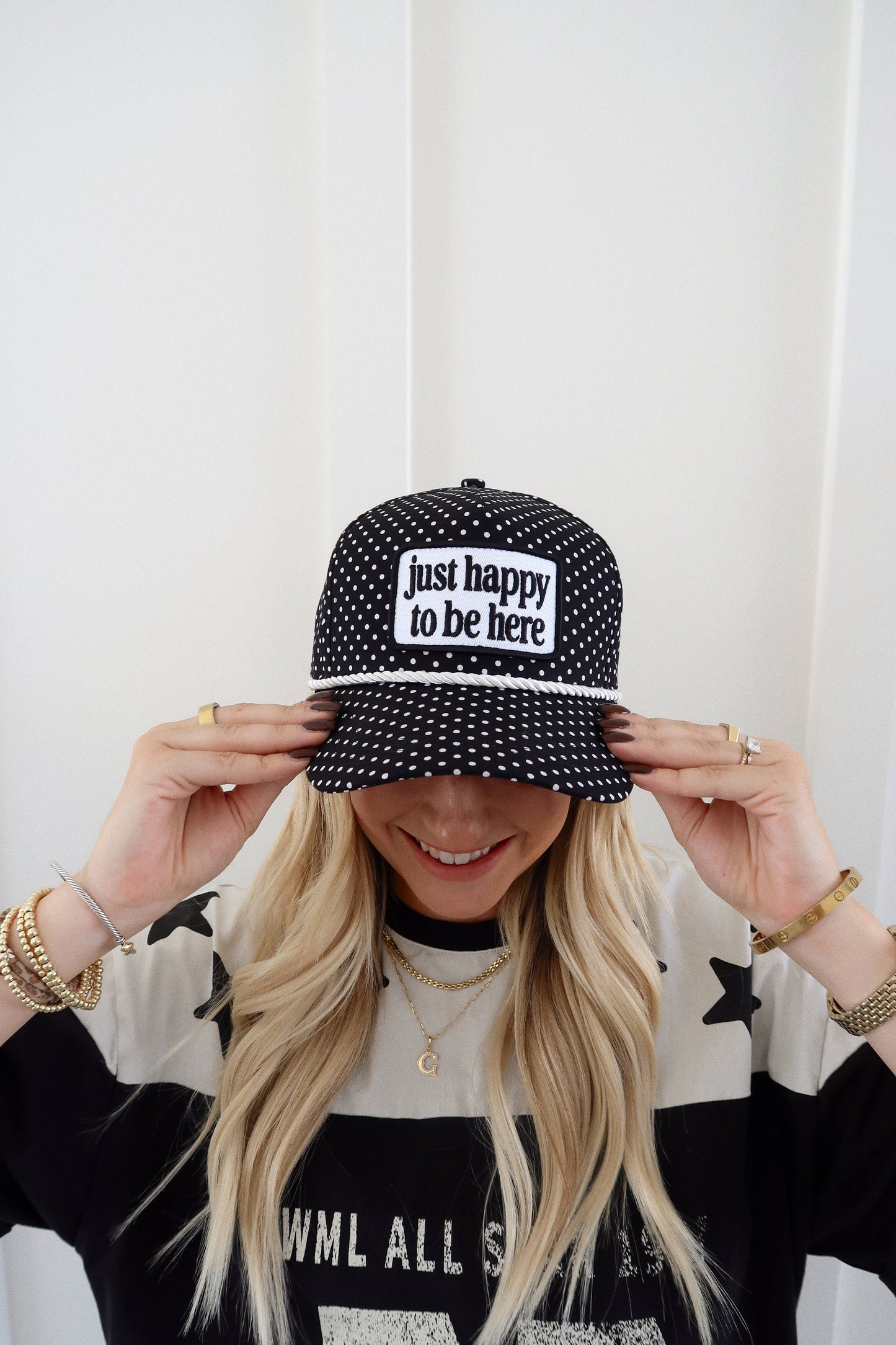 Ruby Moon - Just Happy To Be Here Polka Dot Patch Hat Game Day Hat