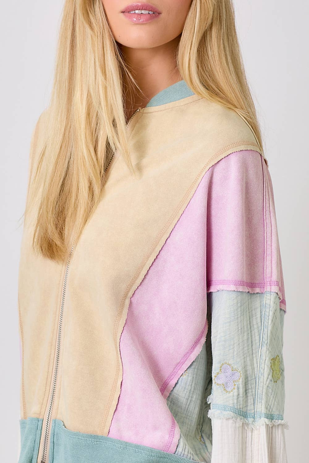Mixed Media Color Blocked Jacket
