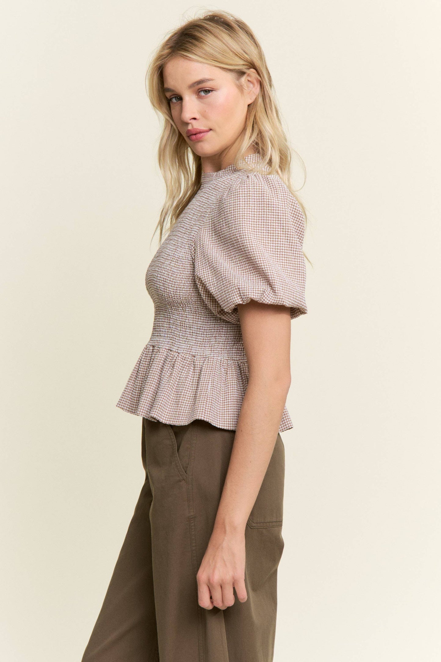CANDESCENT - Smocked Gingham Ruffle Top