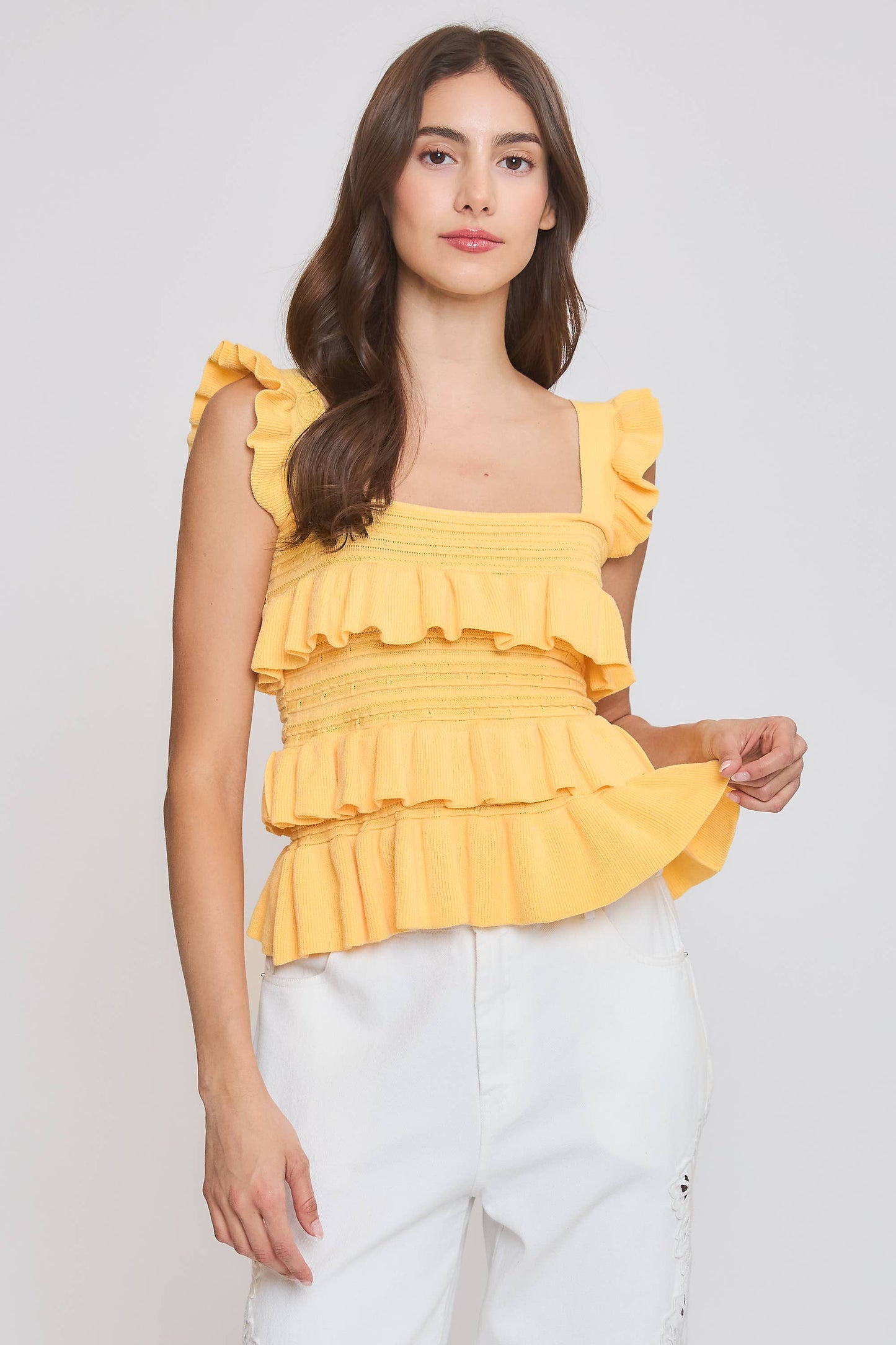 Camellia - CW10030E Red Ruffled Knit Sleeveless Top