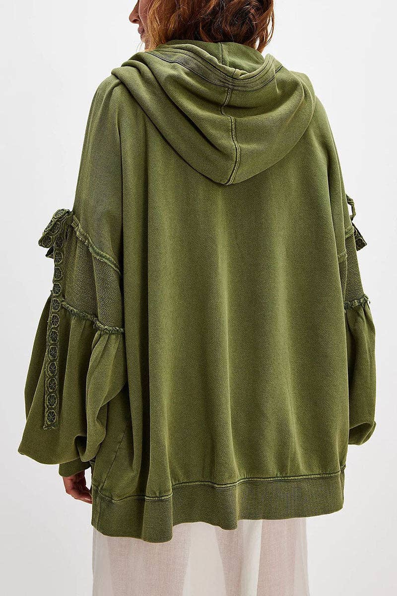 Mccolin - Tie-Sleeve Puff Zip-Up Hoodie
