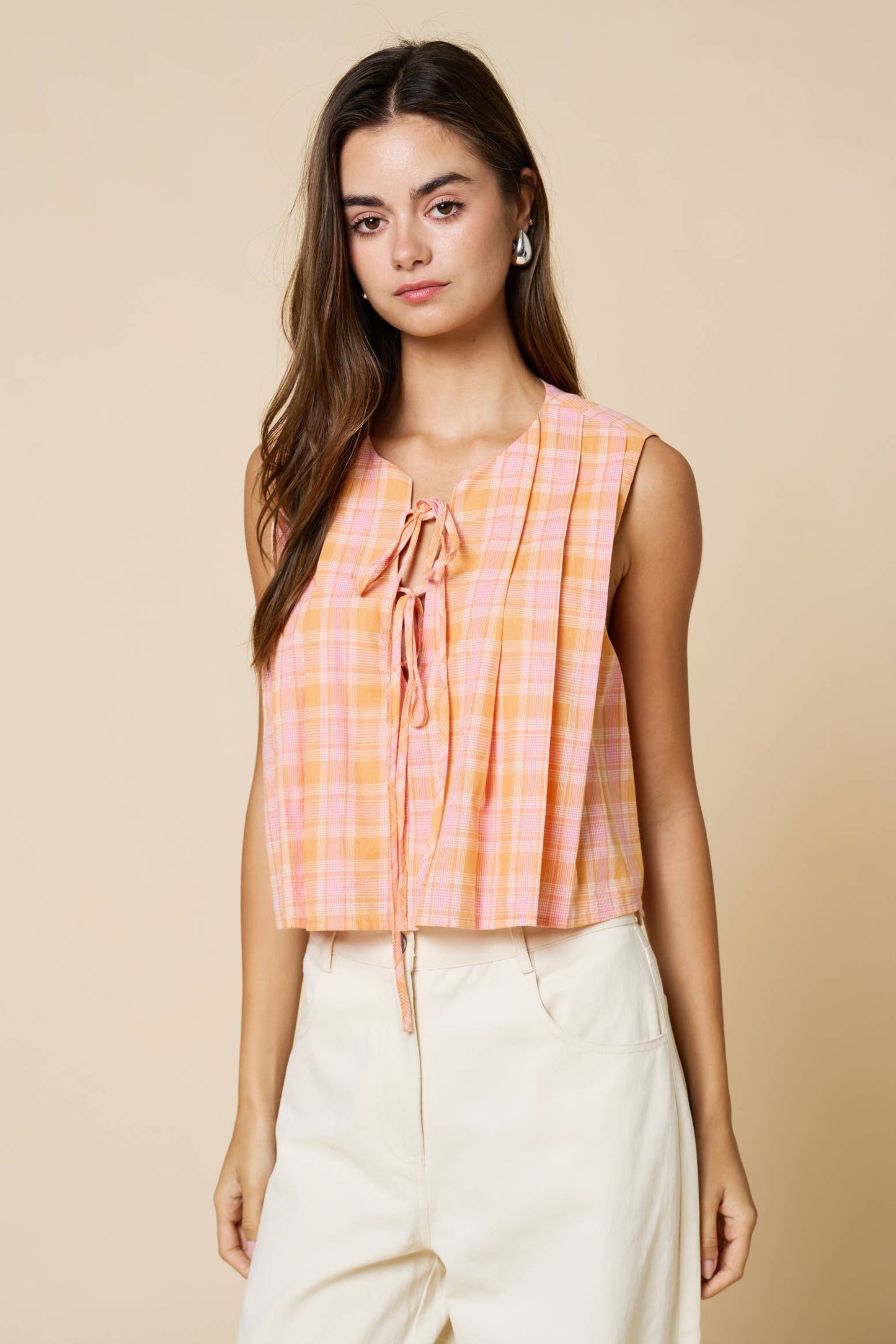 Gingham Tie-Front Spring Top