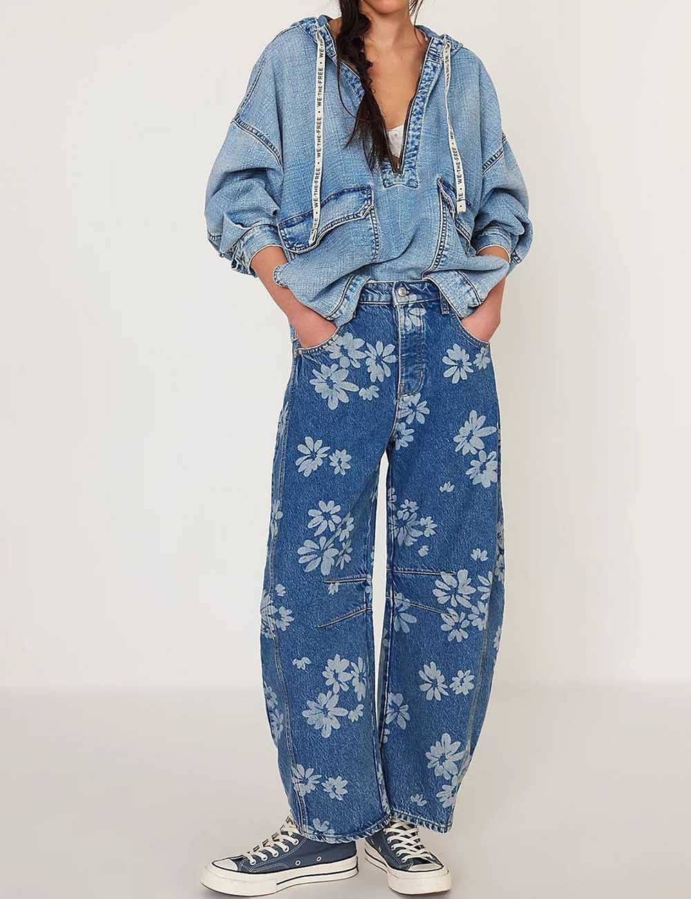 Barrel Print Jeans Daily Denim Pants