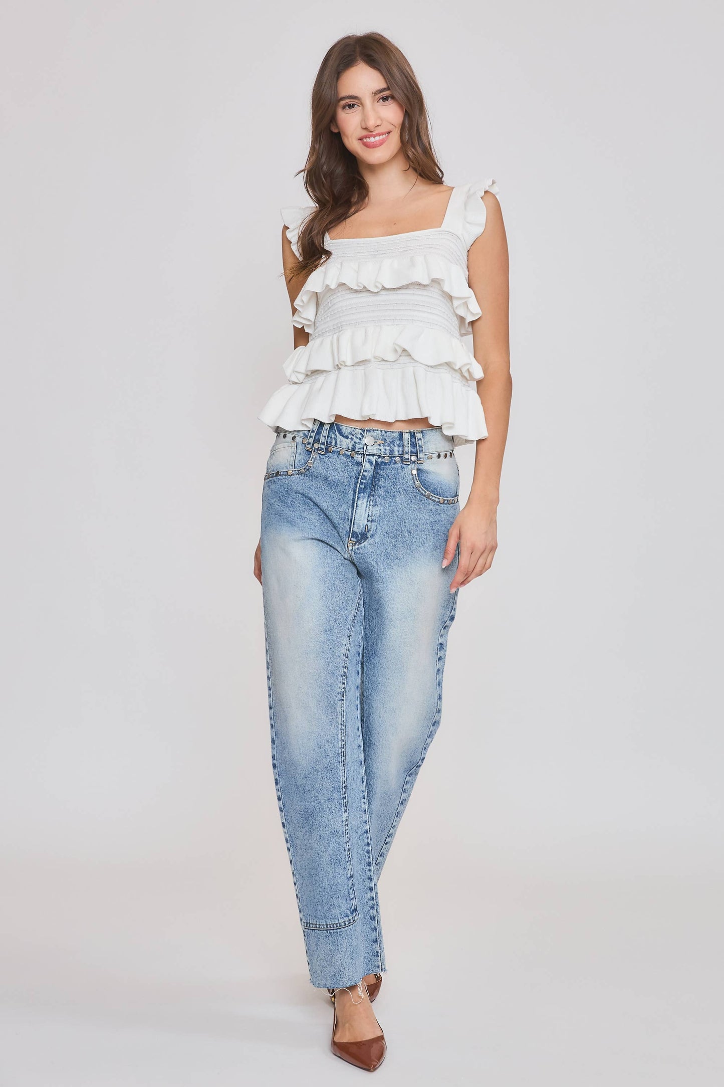 Camellia - CW10030E Red Ruffled Knit Sleeveless Top