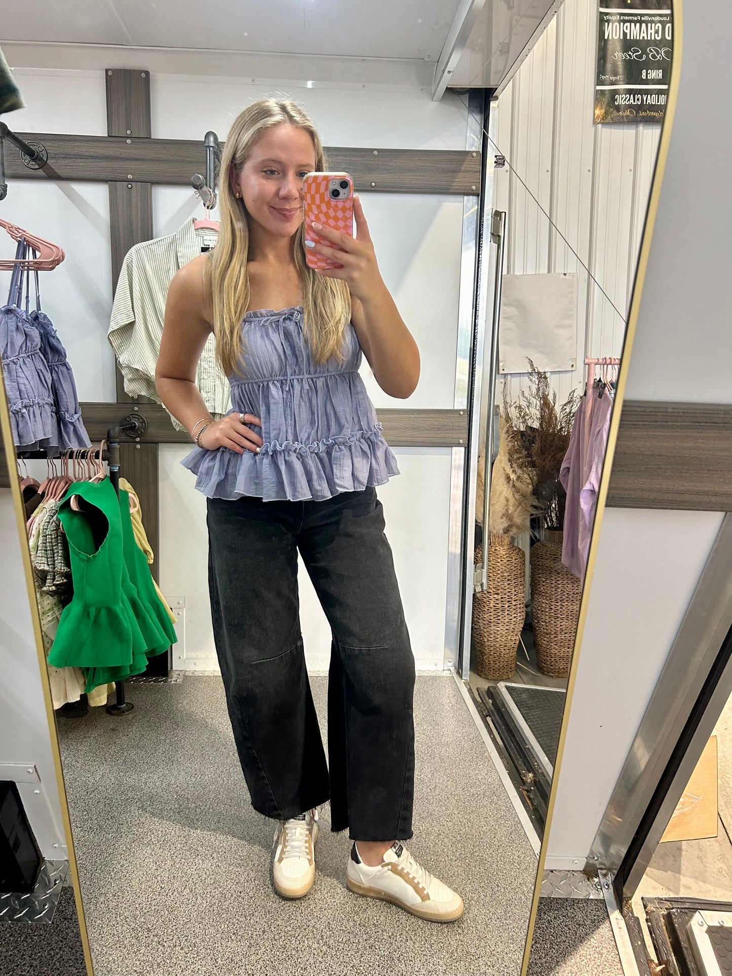 Woven Tencel Polyester Sleeveless Ruffle Top