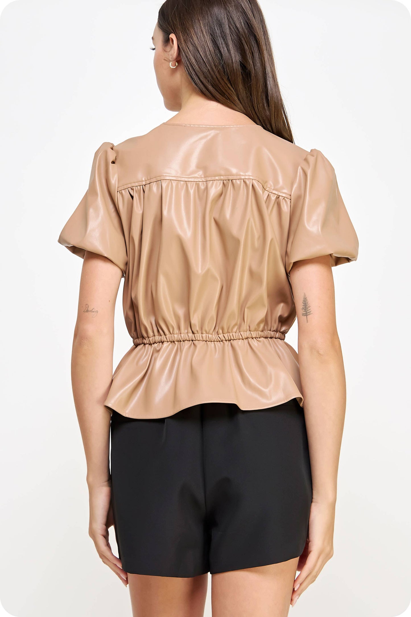 Faux Leather Puff Sleeve Top