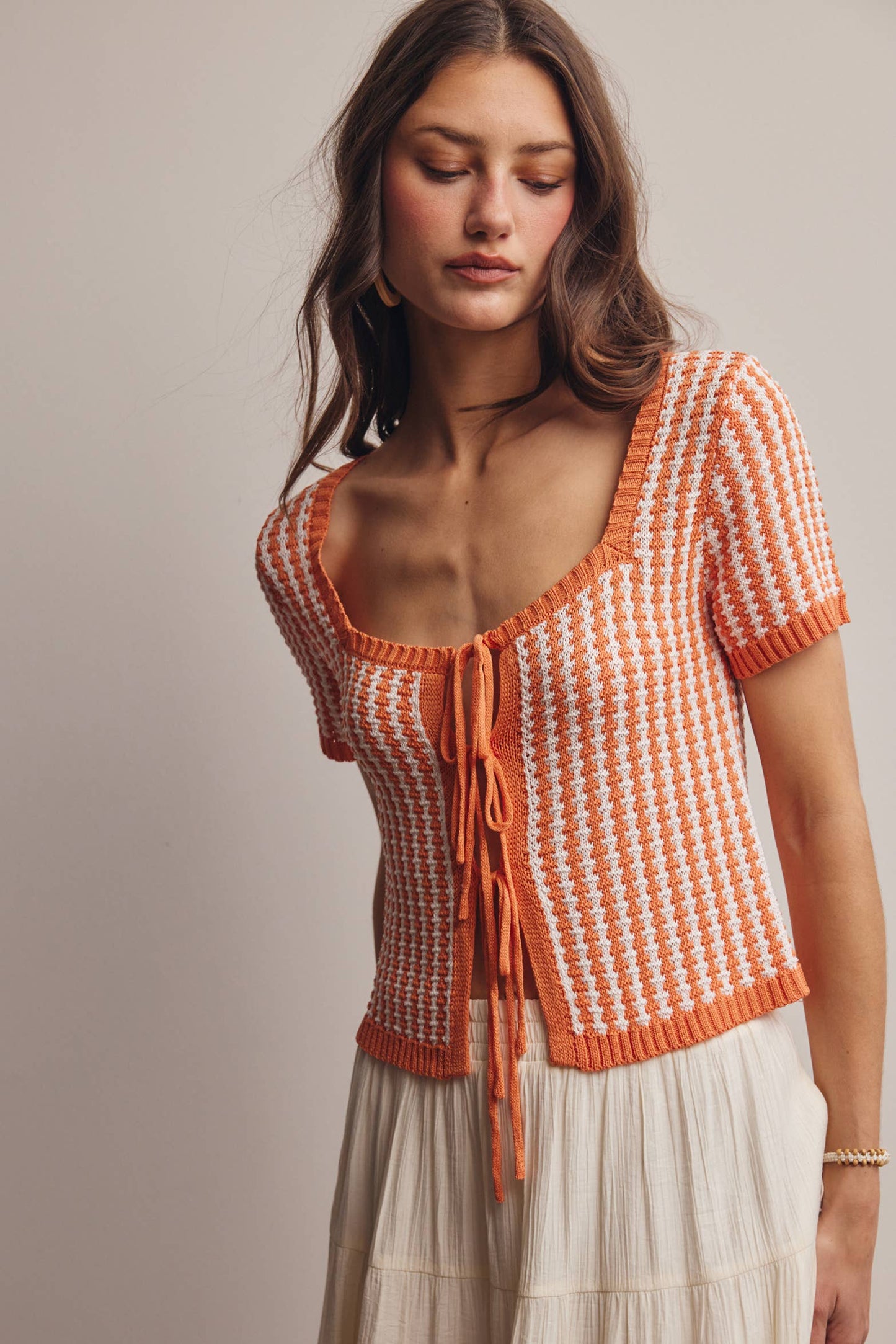 Textured Tie-Front Knit Top