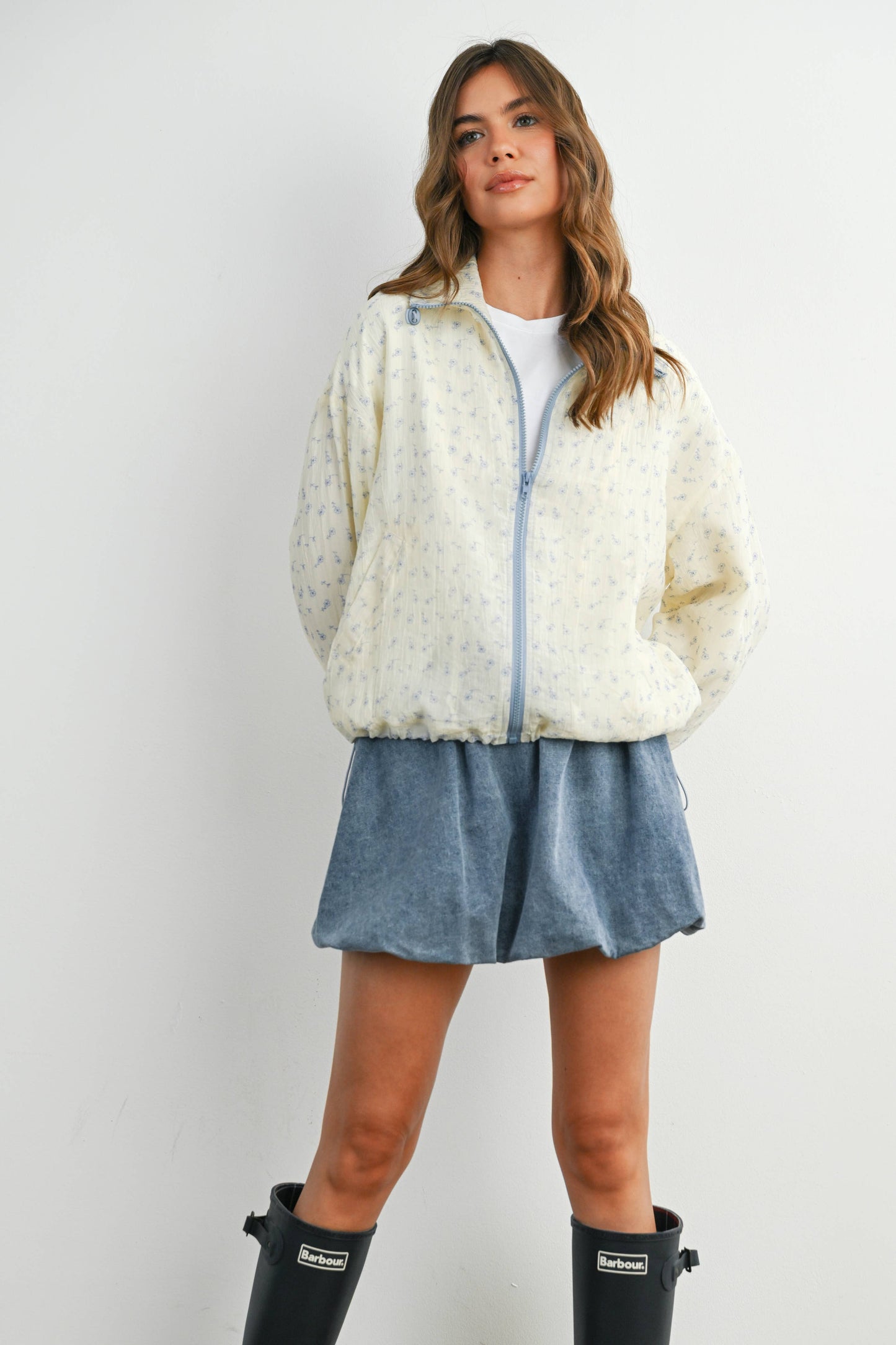 BUTTERMELON - Floral Zip-Up Collared Jacket - BMJ7882